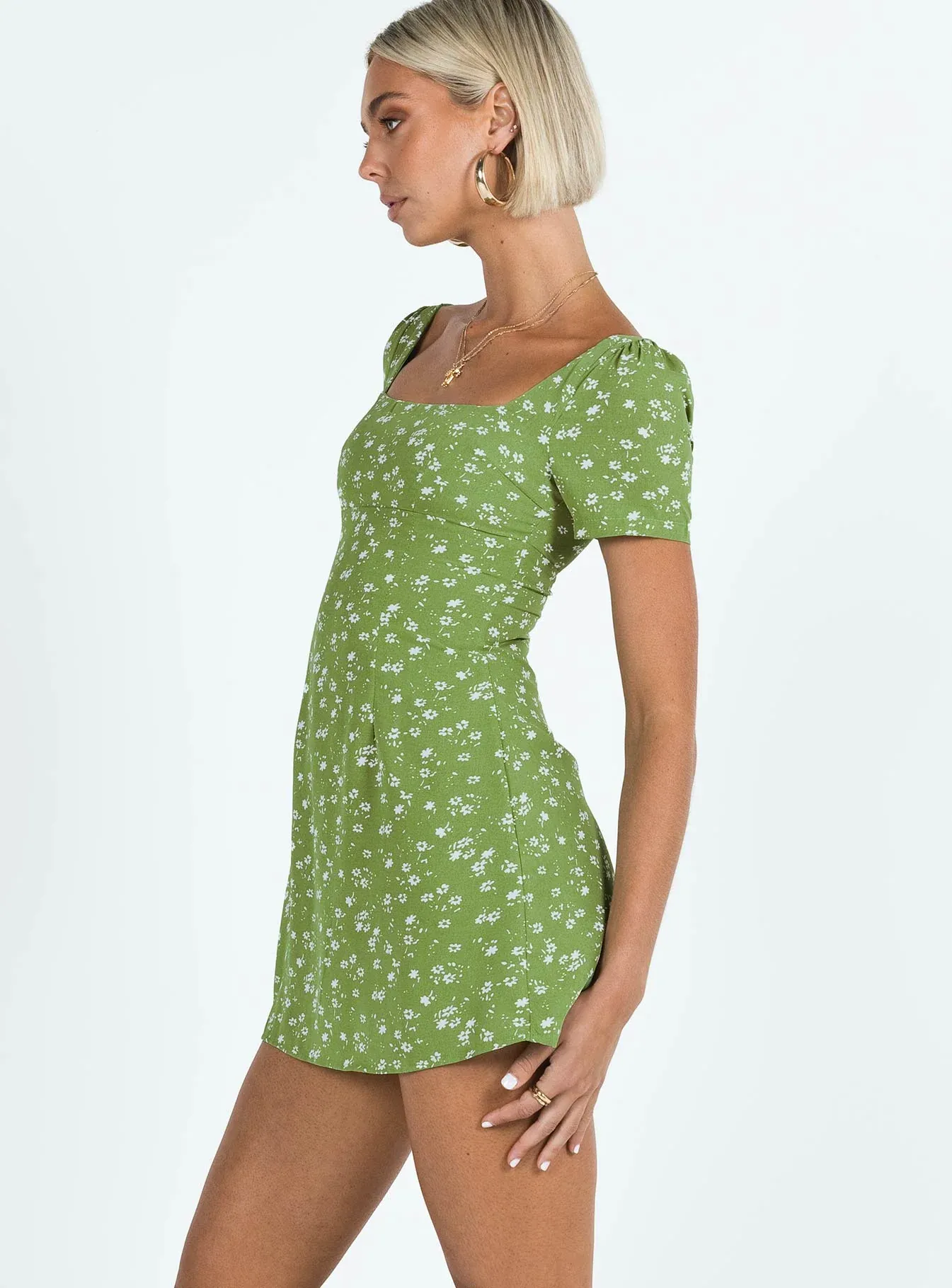 Hastings Mini Dress Olive Green Floral