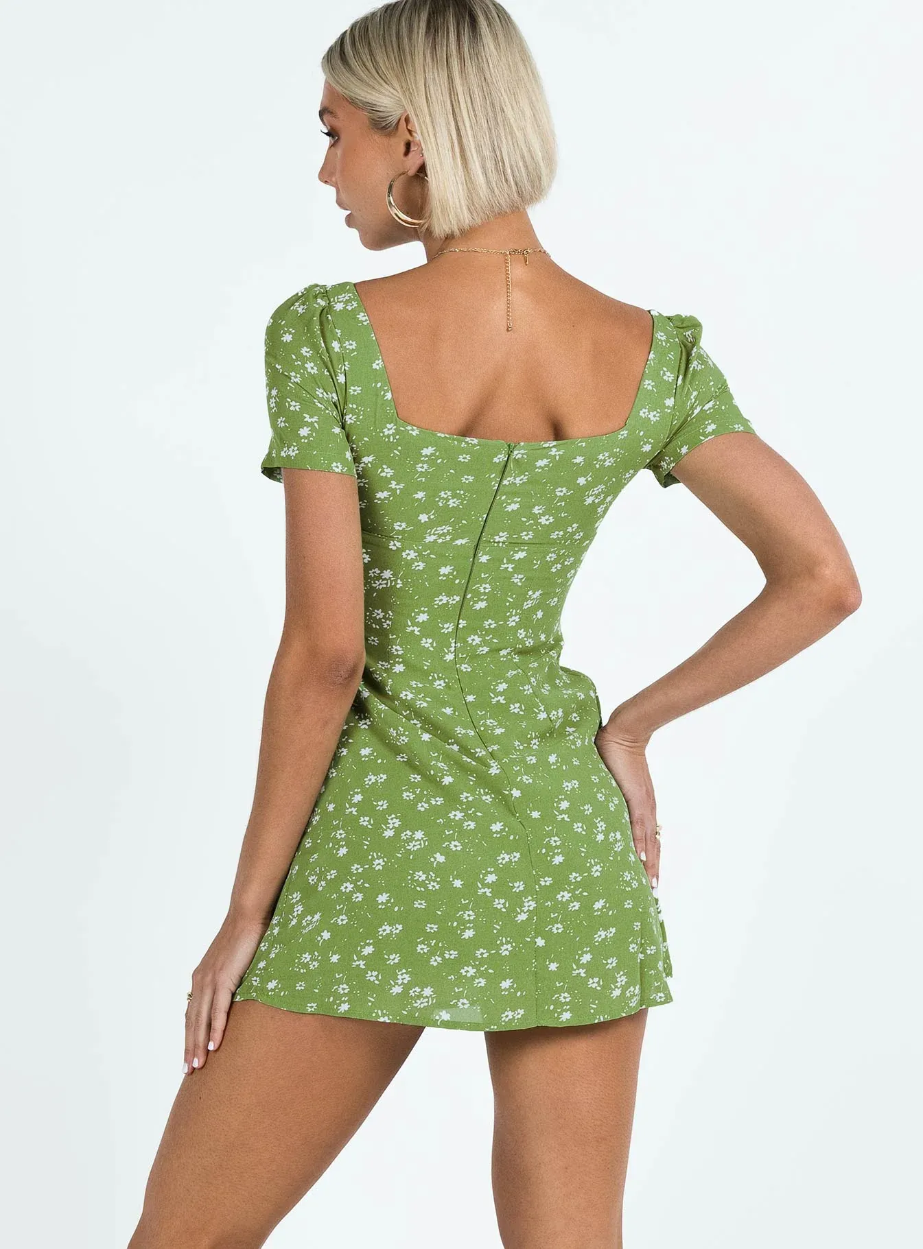 Hastings Mini Dress Olive Green Floral