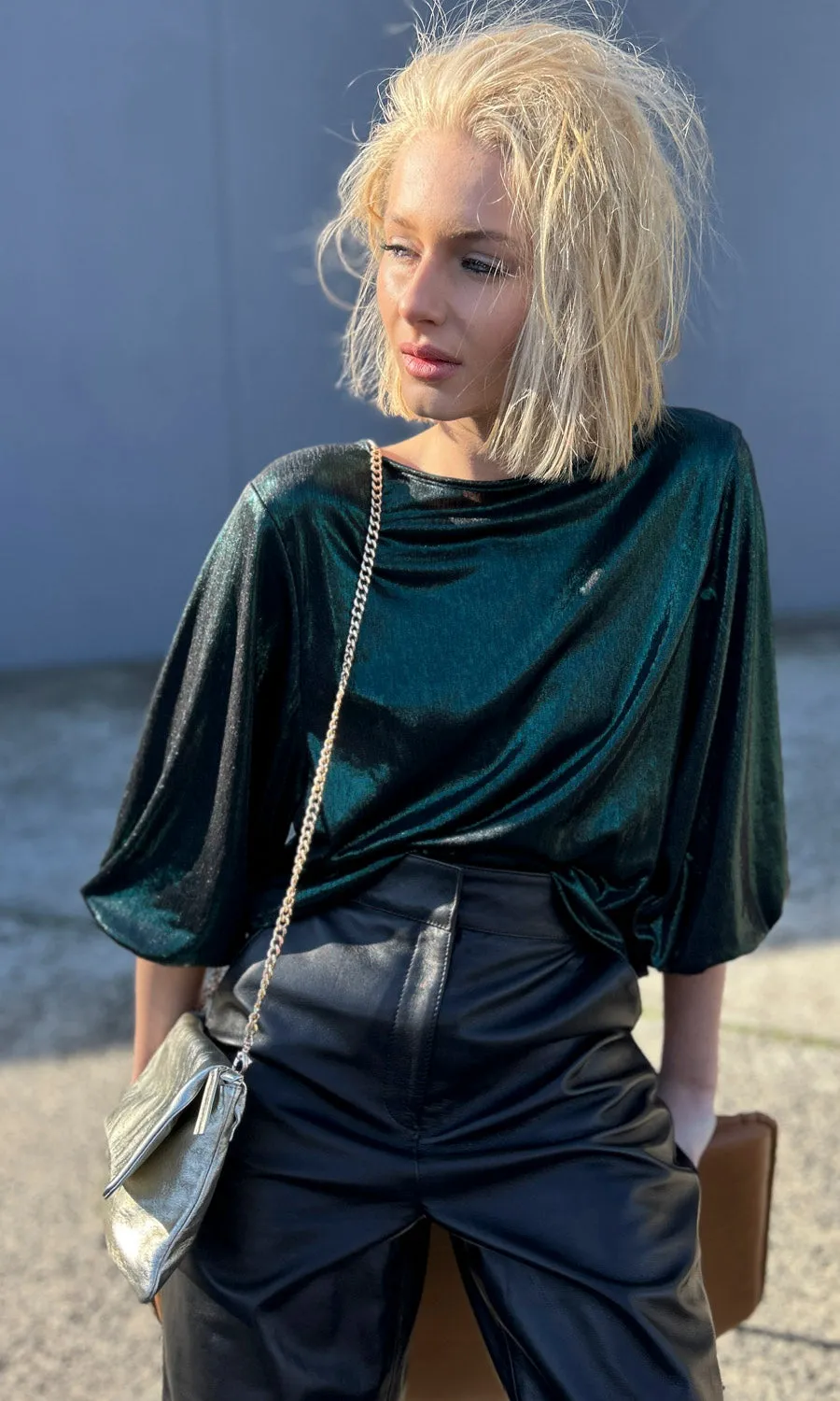 hoss Dramatic Green Metallic Top