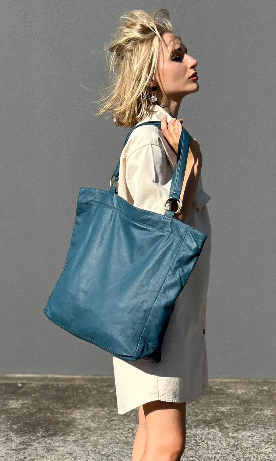 HOSS Leather Parker Tote - Blue