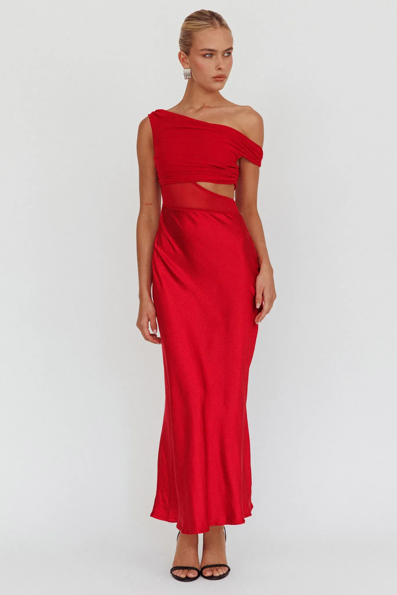 In Blooms Mesh Bodice Maxi Dress Wine