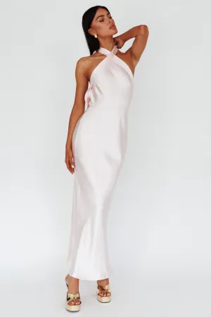 Italia Azure Crossover Halterneck Maxi Dress Pearl