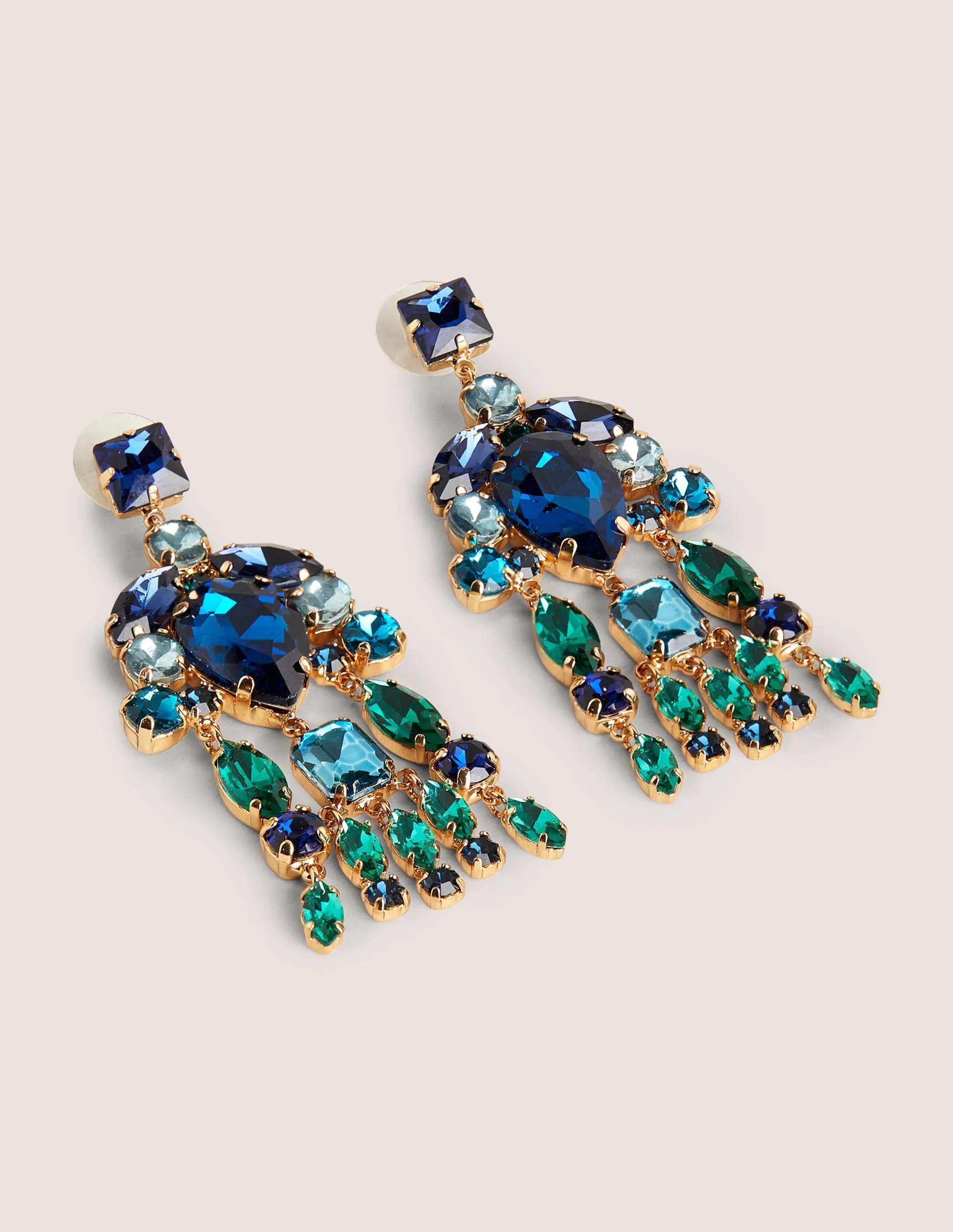 Jewel Chandelier Earrings-Blue/ Green