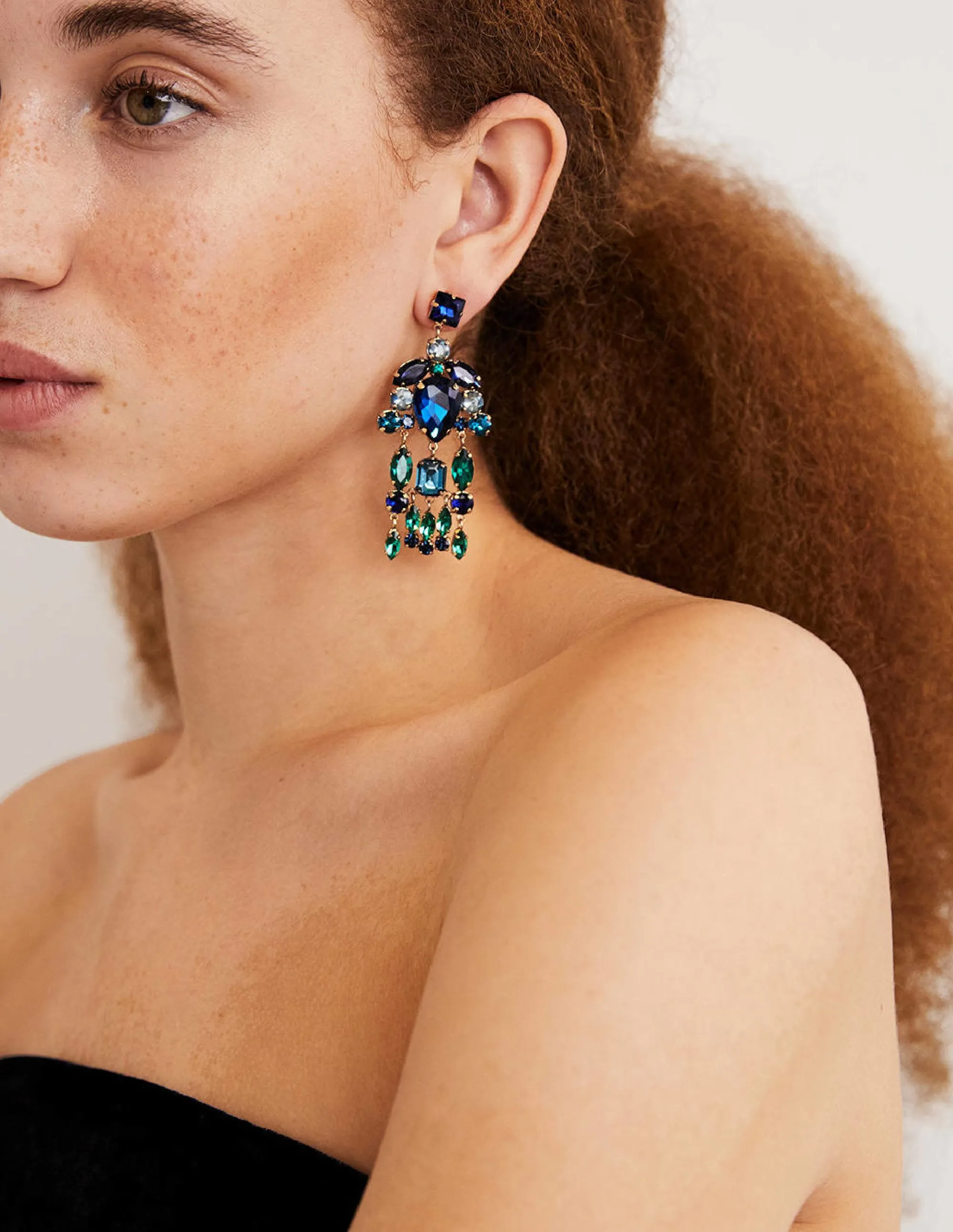 Jewel Chandelier Earrings-Blue/ Green