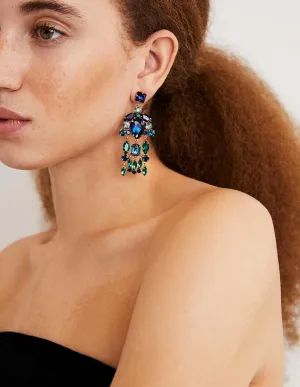 Jewel Chandelier Earrings-Blue/ Green