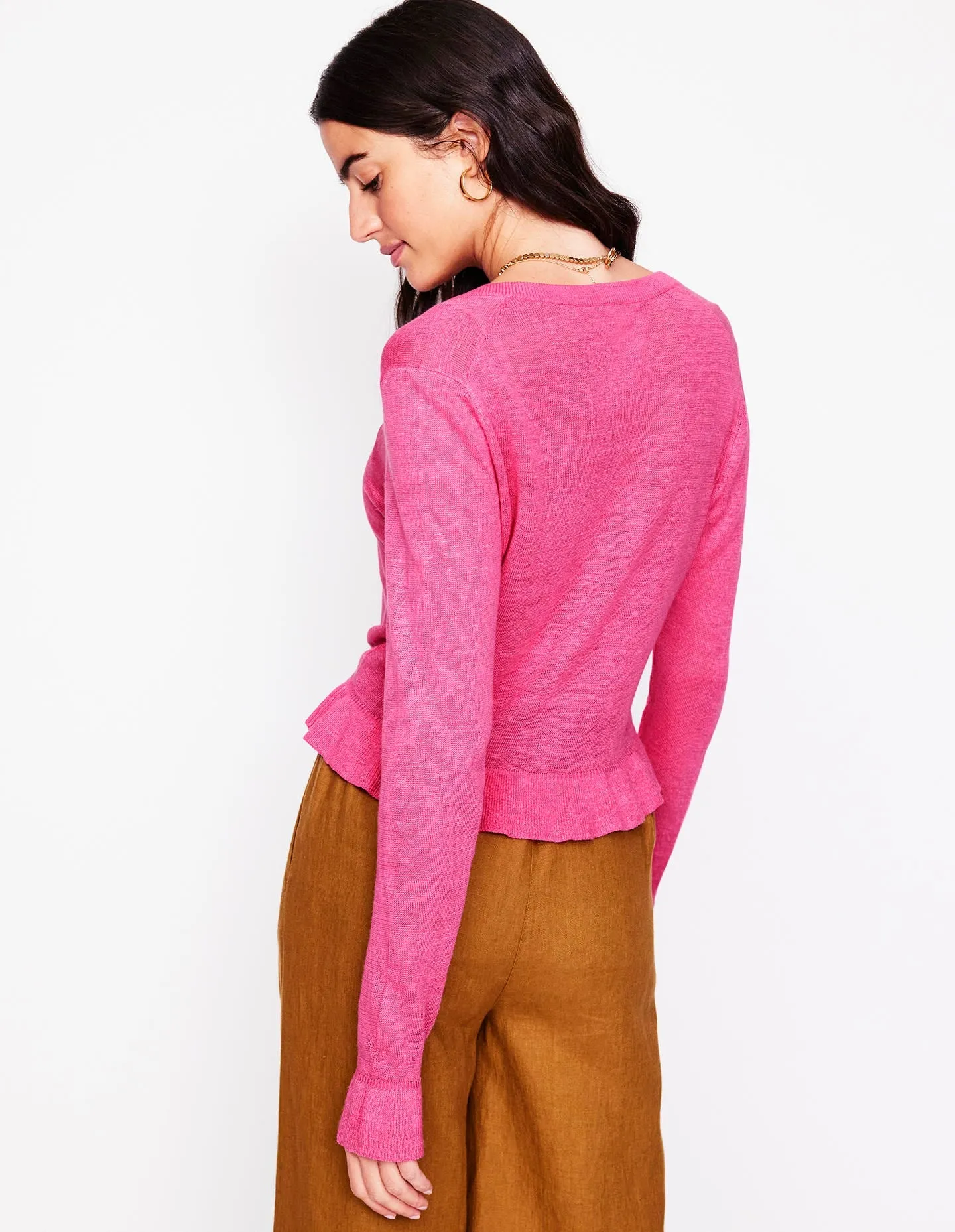 Josie Cropped Linen Cardigan-Sorbet Pink