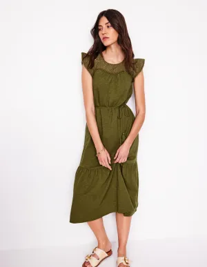 Juliet Broderie Midi Dress-Woodland Green