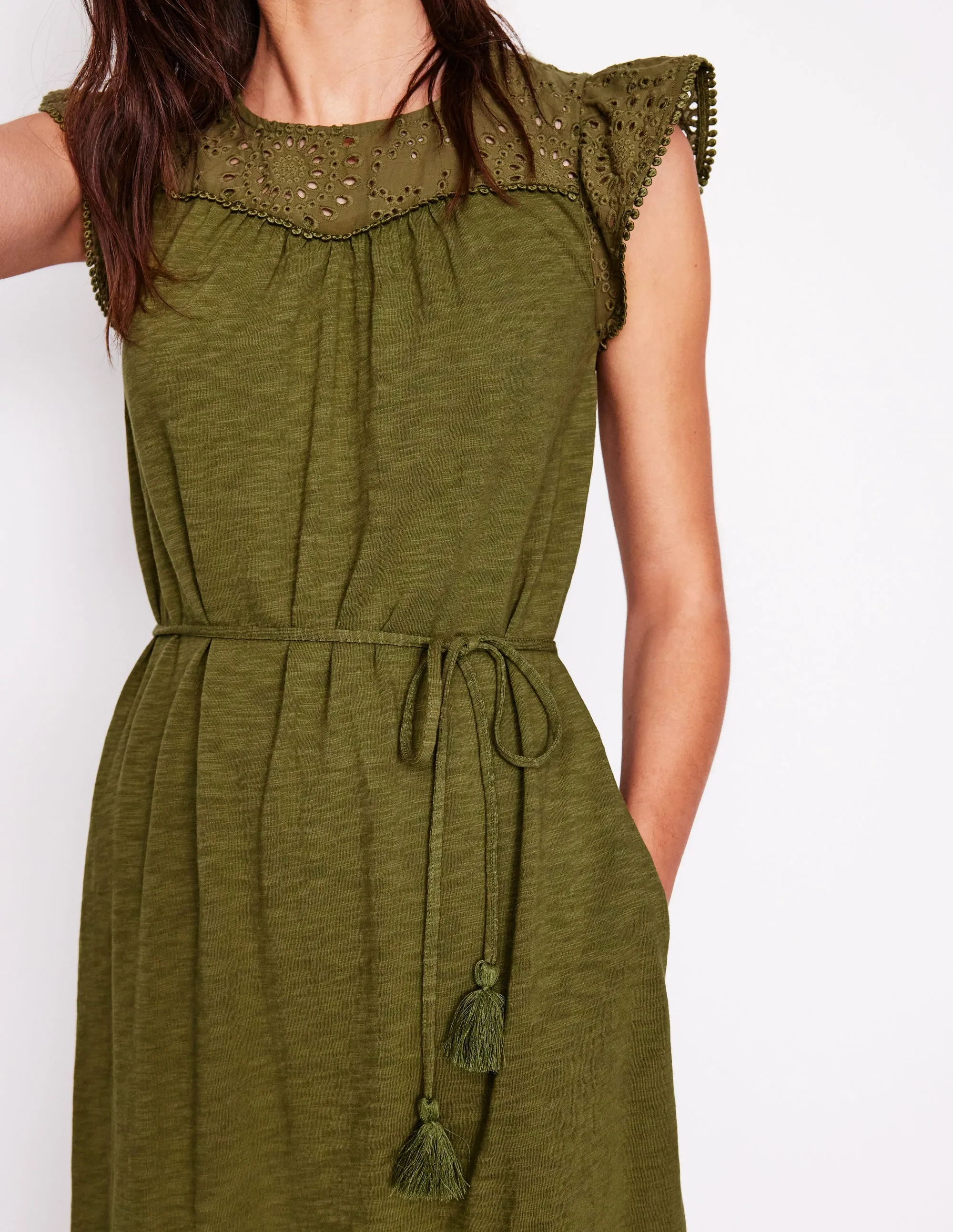 Juliet Broderie Midi Dress-Woodland Green