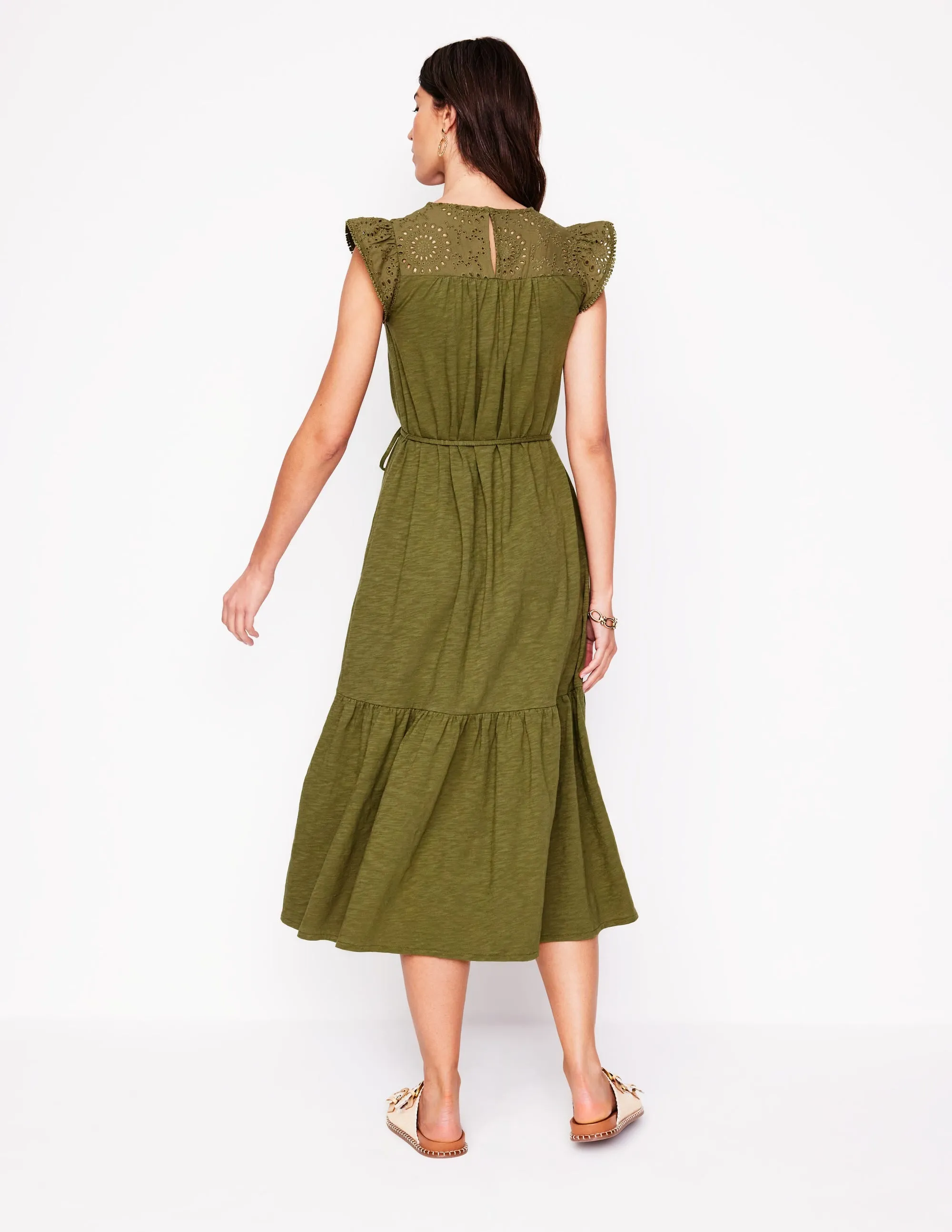 Juliet Broderie Midi Dress-Woodland Green