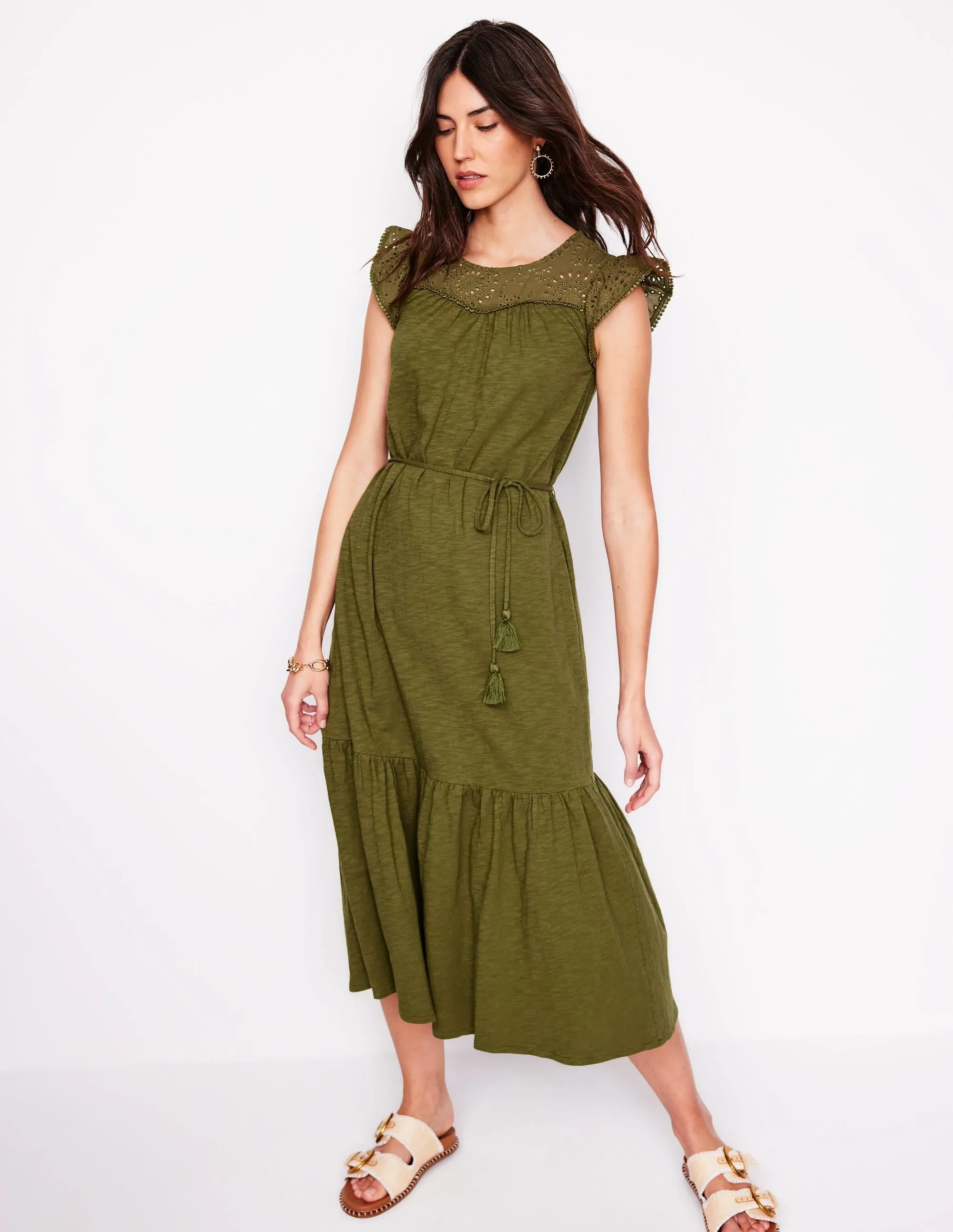 Juliet Broderie Midi Dress-Woodland Green