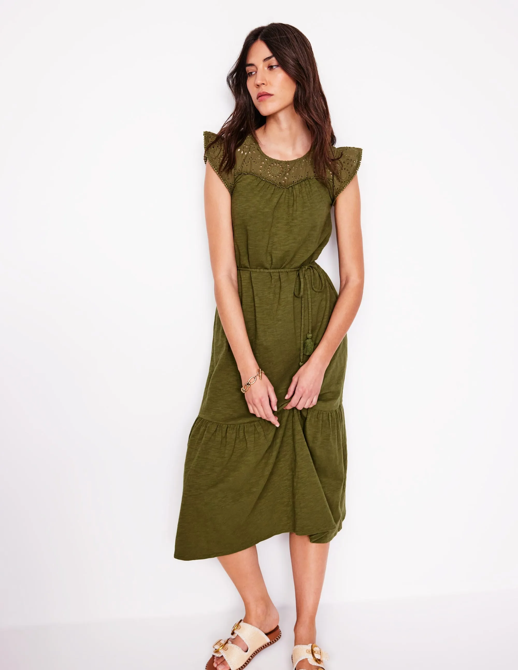 Juliet Broderie Midi Dress-Woodland Green