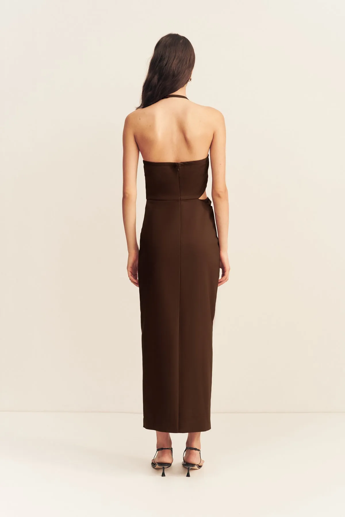 LANI CUT OUT BUCKLE MIDI DRESS - ESPRESSO