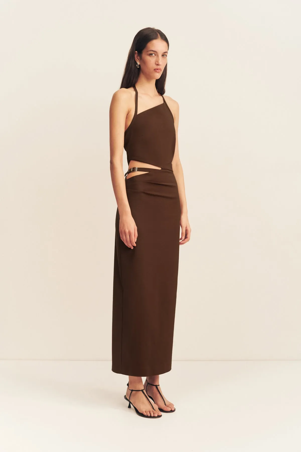 LANI CUT OUT BUCKLE MIDI DRESS - ESPRESSO