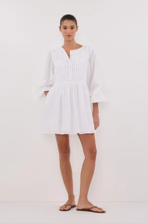 LARS WHITE BUTTON SLEEEVED LINEN MINI DRESS