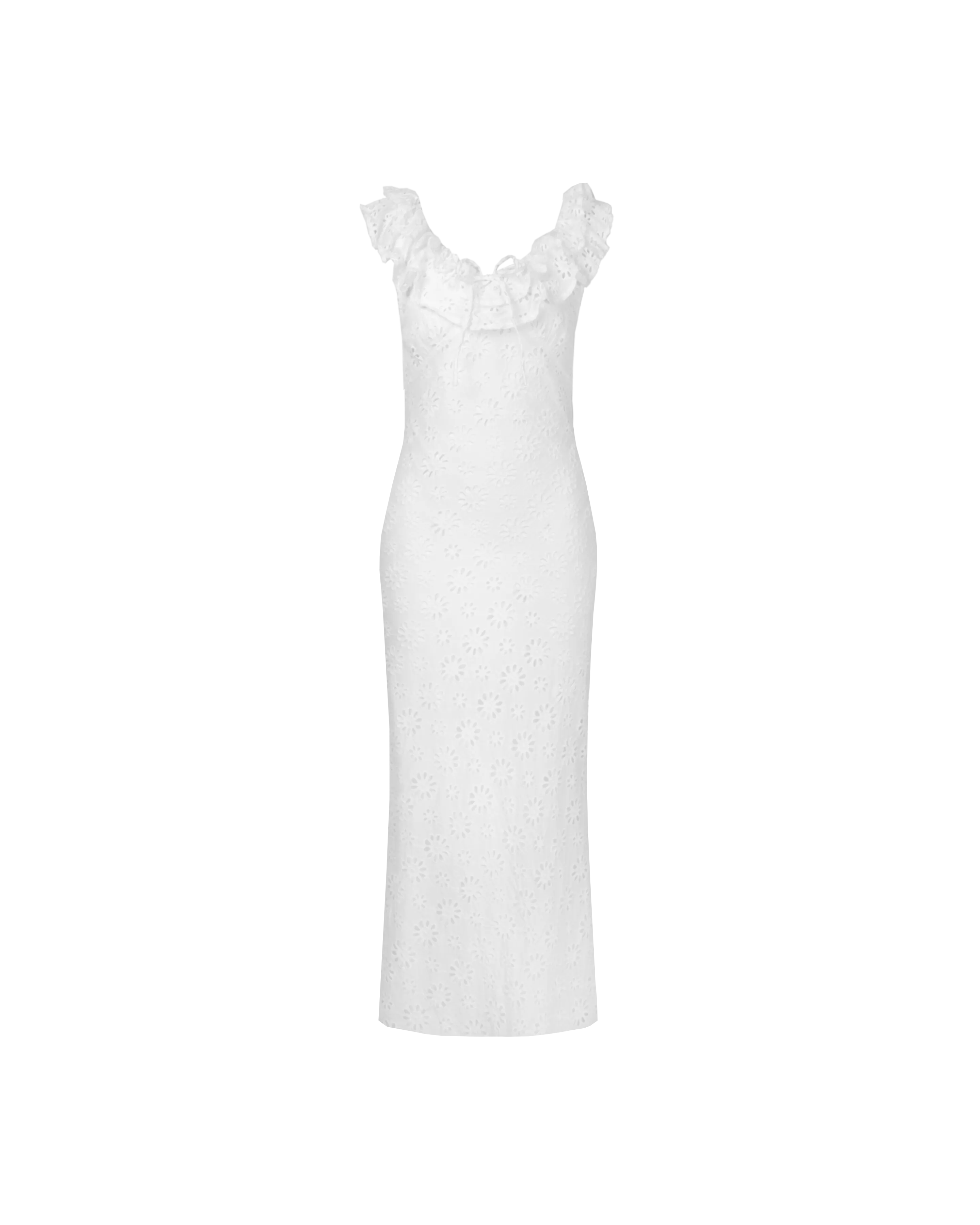 LEONIE RUFFLE DRESS WHITE
