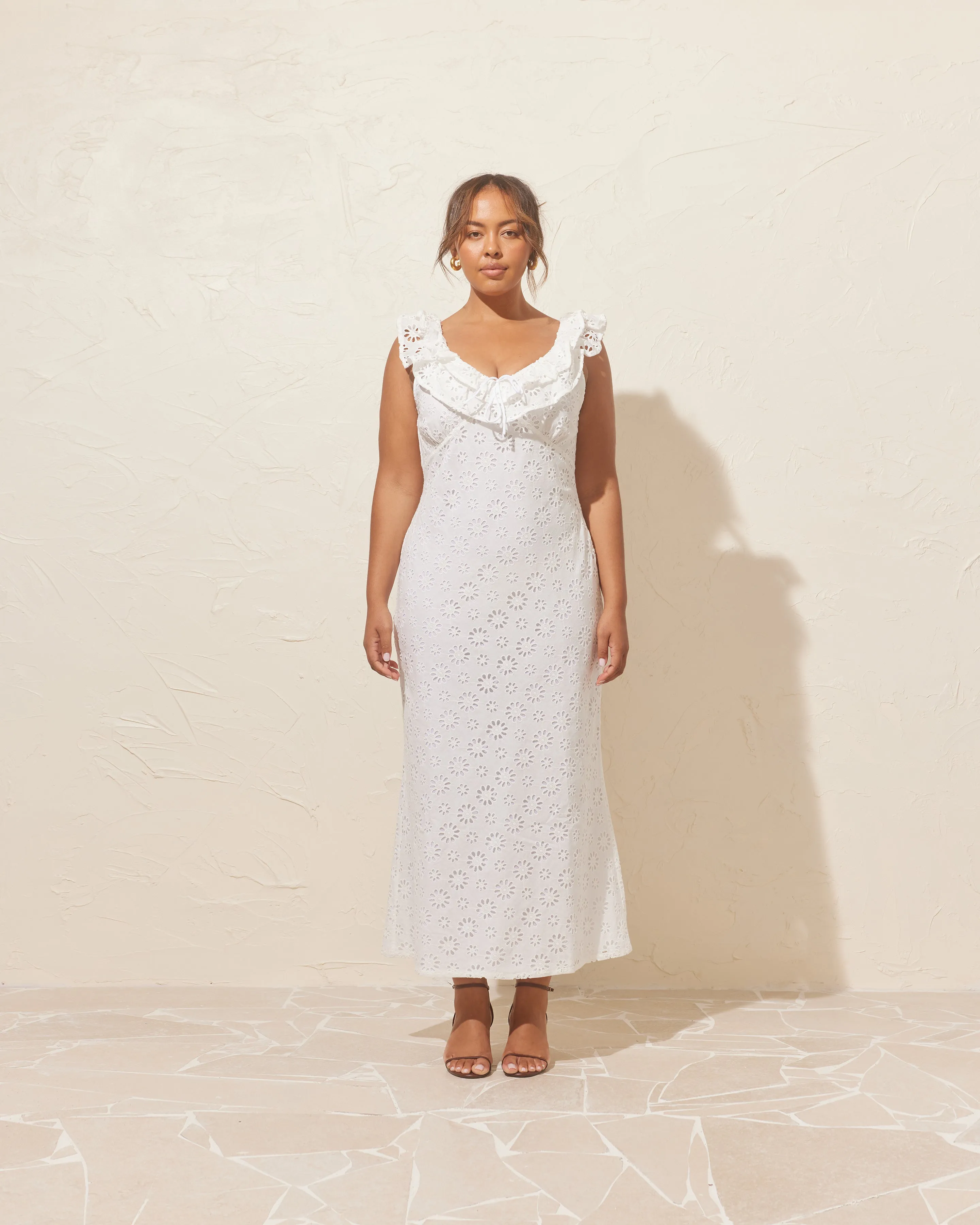 LEONIE RUFFLE DRESS WHITE