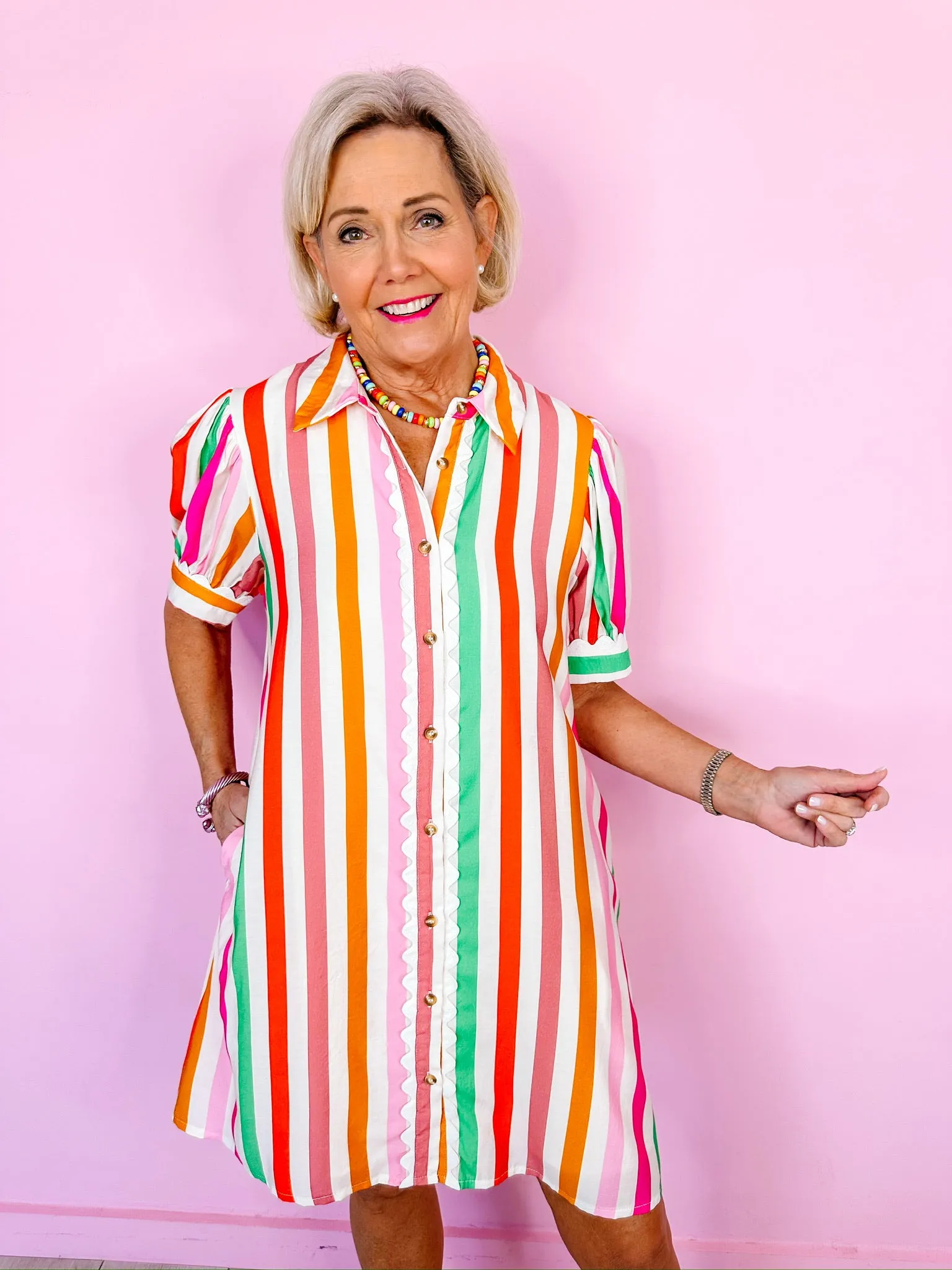 LIFE FULL OF COLOR STRIPE RIC RAC TRIM DRESS