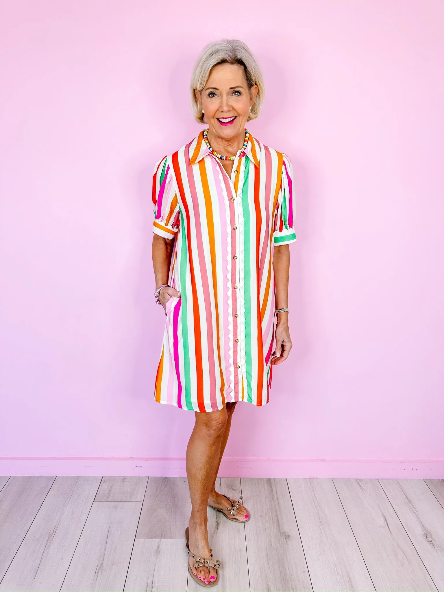 LIFE FULL OF COLOR STRIPE RIC RAC TRIM DRESS