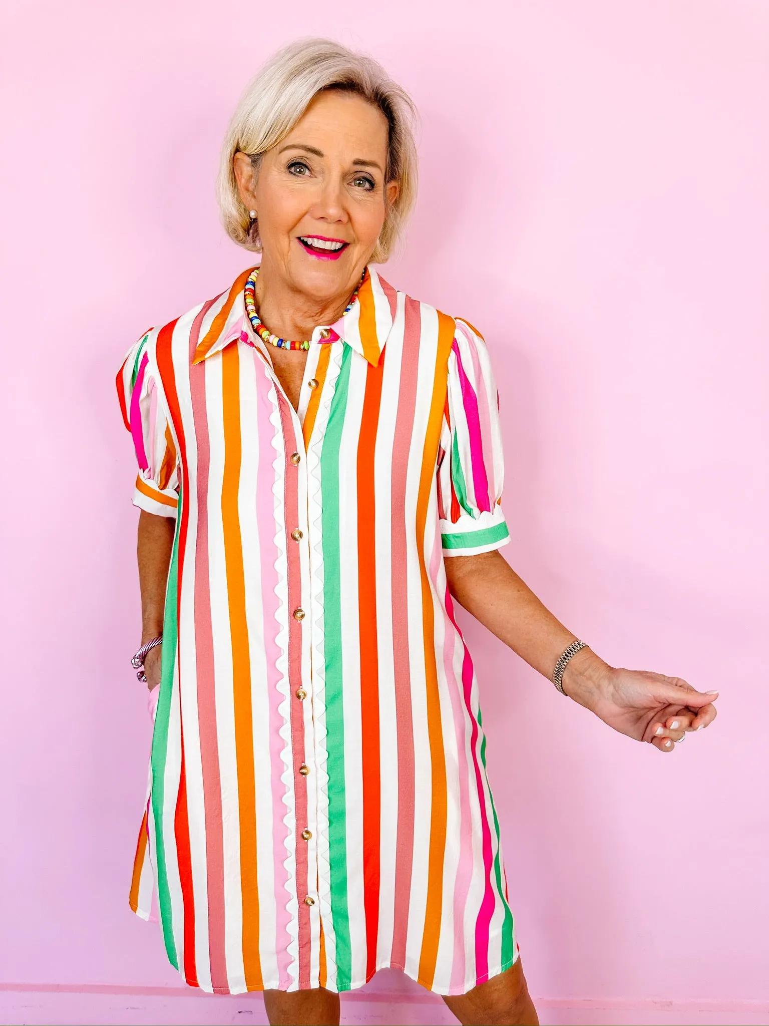 LIFE FULL OF COLOR STRIPE RIC RAC TRIM DRESS