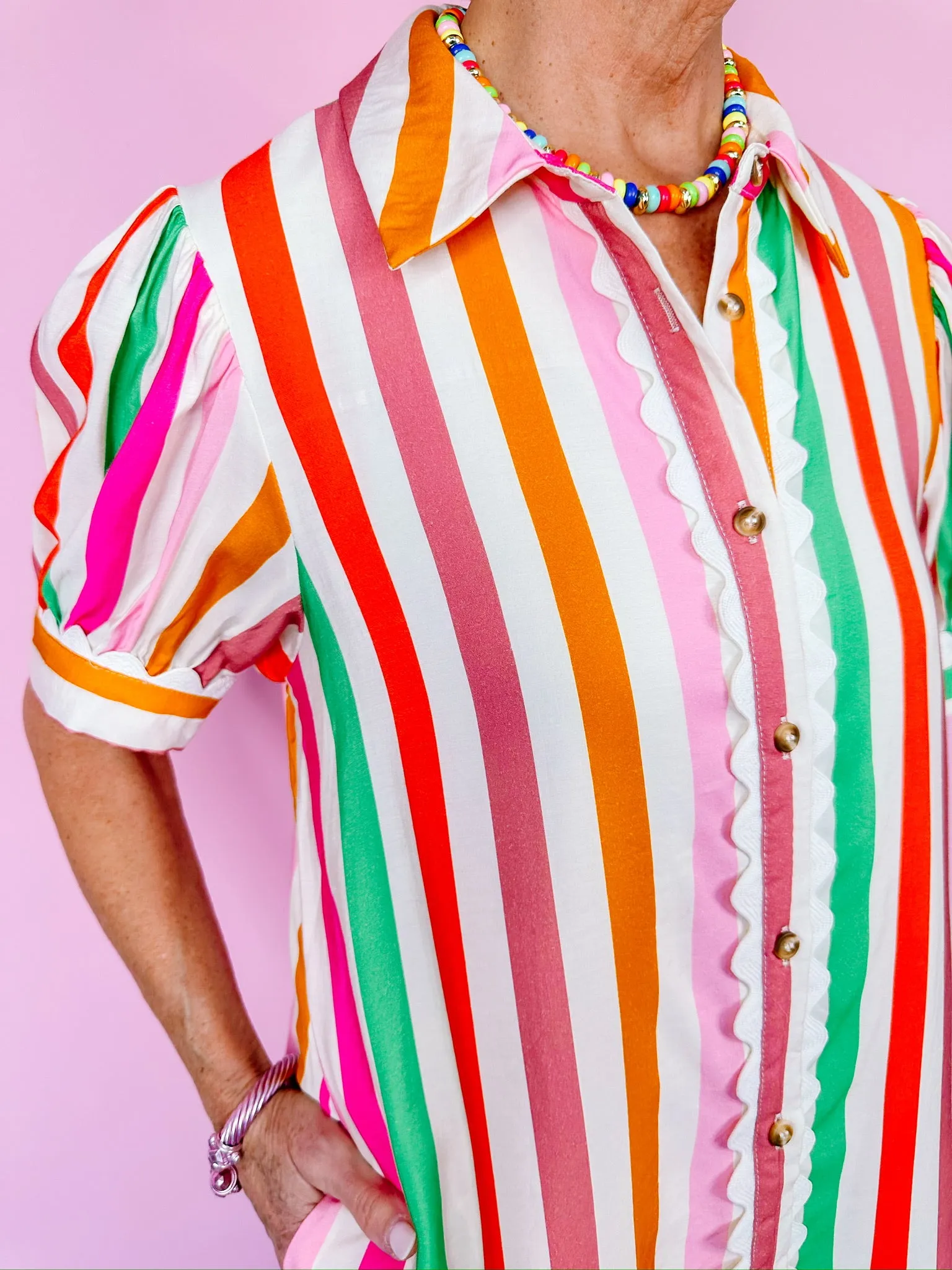 LIFE FULL OF COLOR STRIPE RIC RAC TRIM DRESS