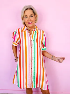 LIFE FULL OF COLOR STRIPE RIC RAC TRIM DRESS