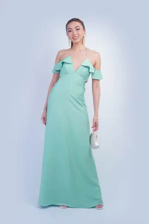 Light Green Off Shoulder Ruffle Kai Gown