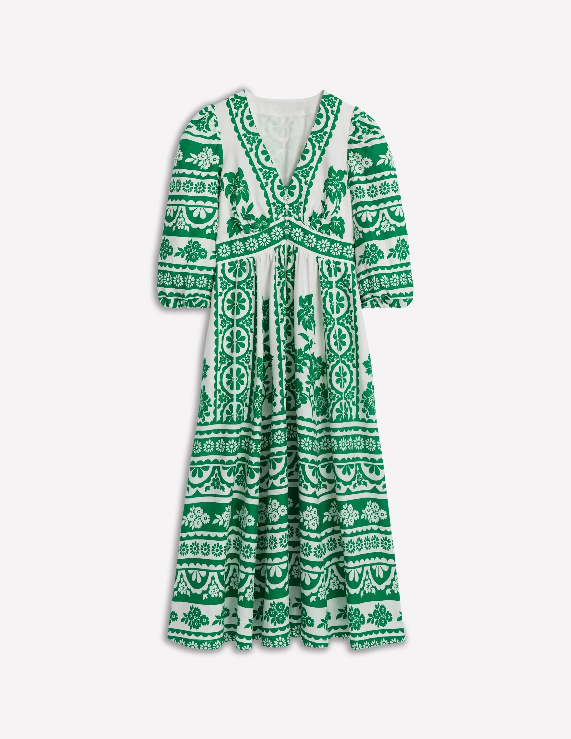 Lola Blouson Maxi Dress-Rich Emerald. Ornate Tropics