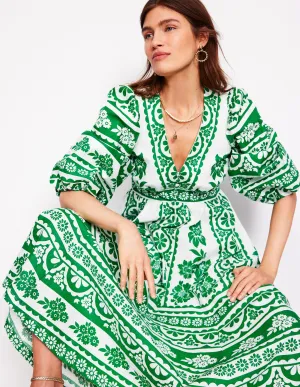 Lola Blouson Maxi Dress-Rich Emerald. Ornate Tropics