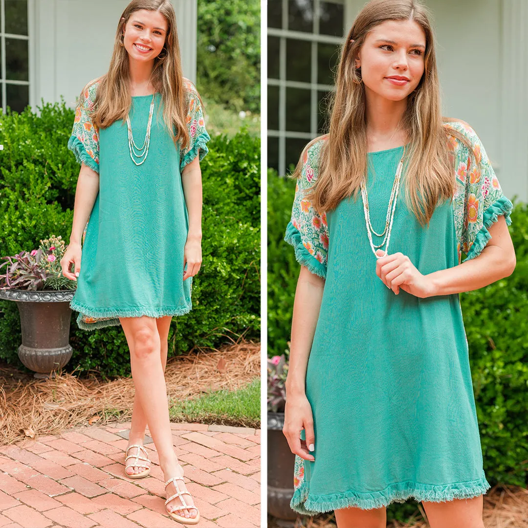 Looking For Love Jade Green Mixed Print Dress