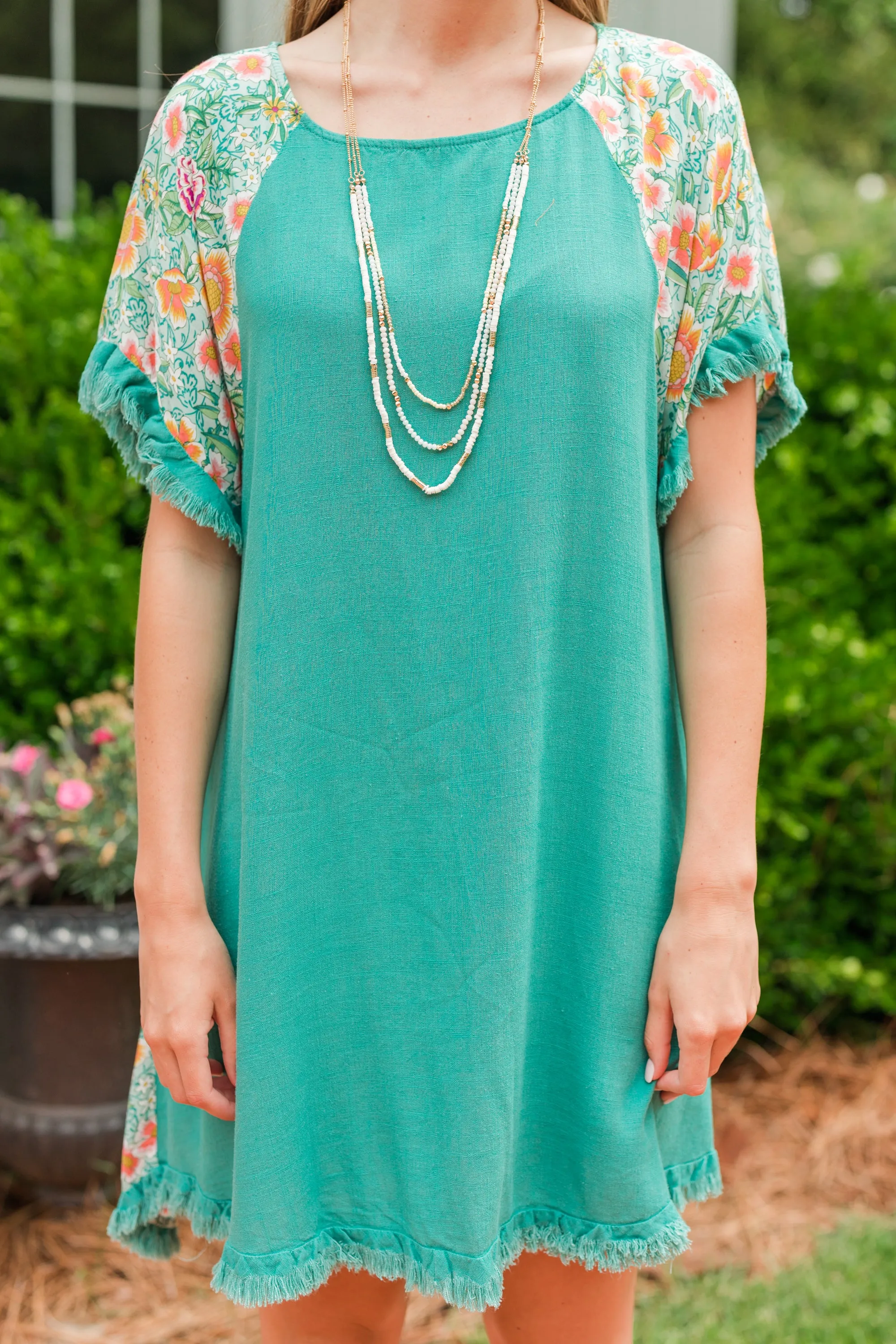 Looking For Love Jade Green Mixed Print Dress