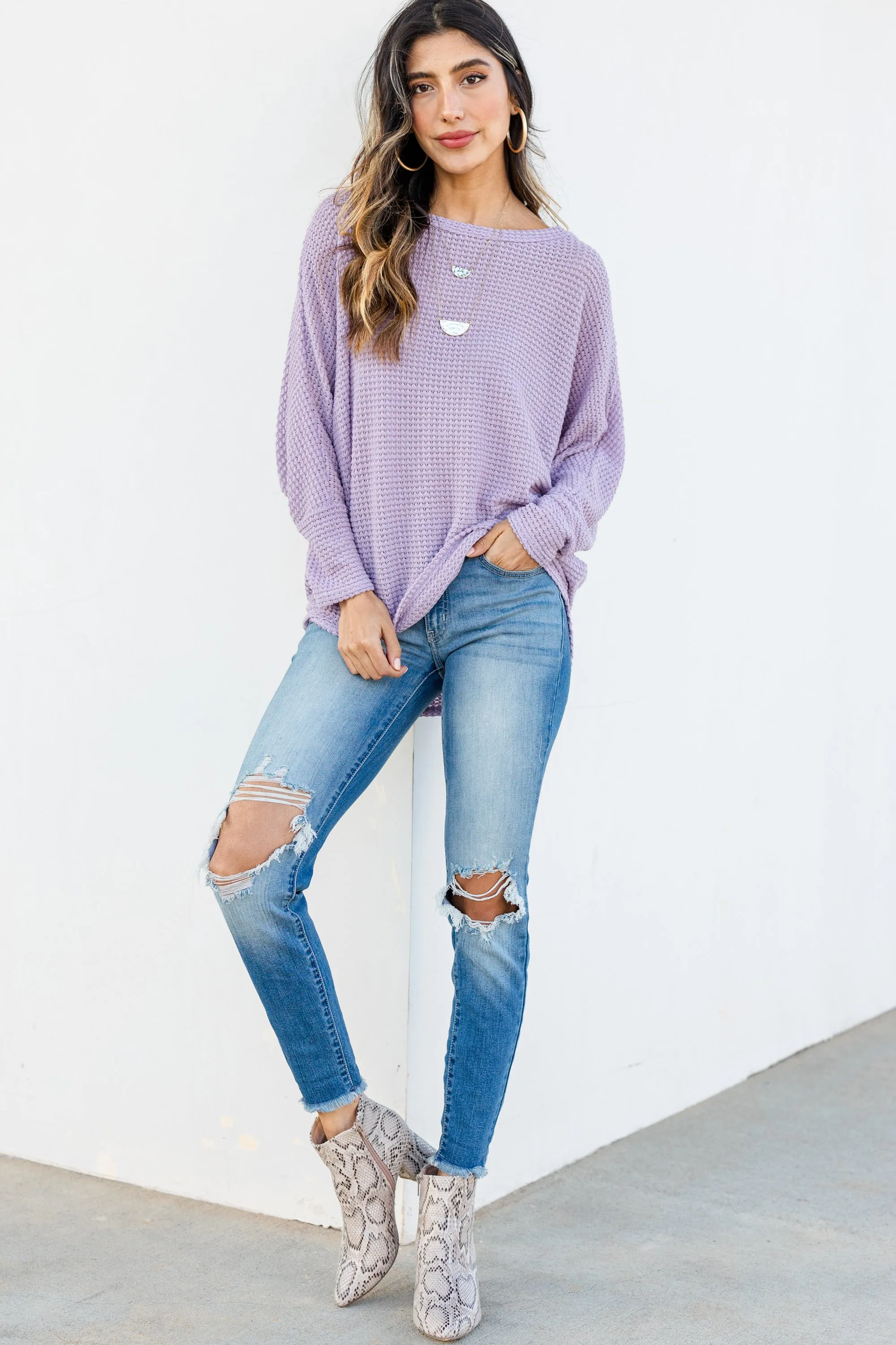 Looking For You Lavender Purple Waffle Top