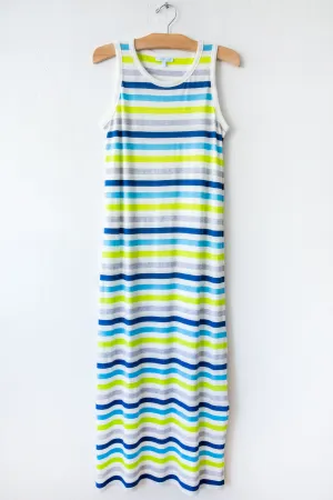 lost & found turq stripe long tank dress