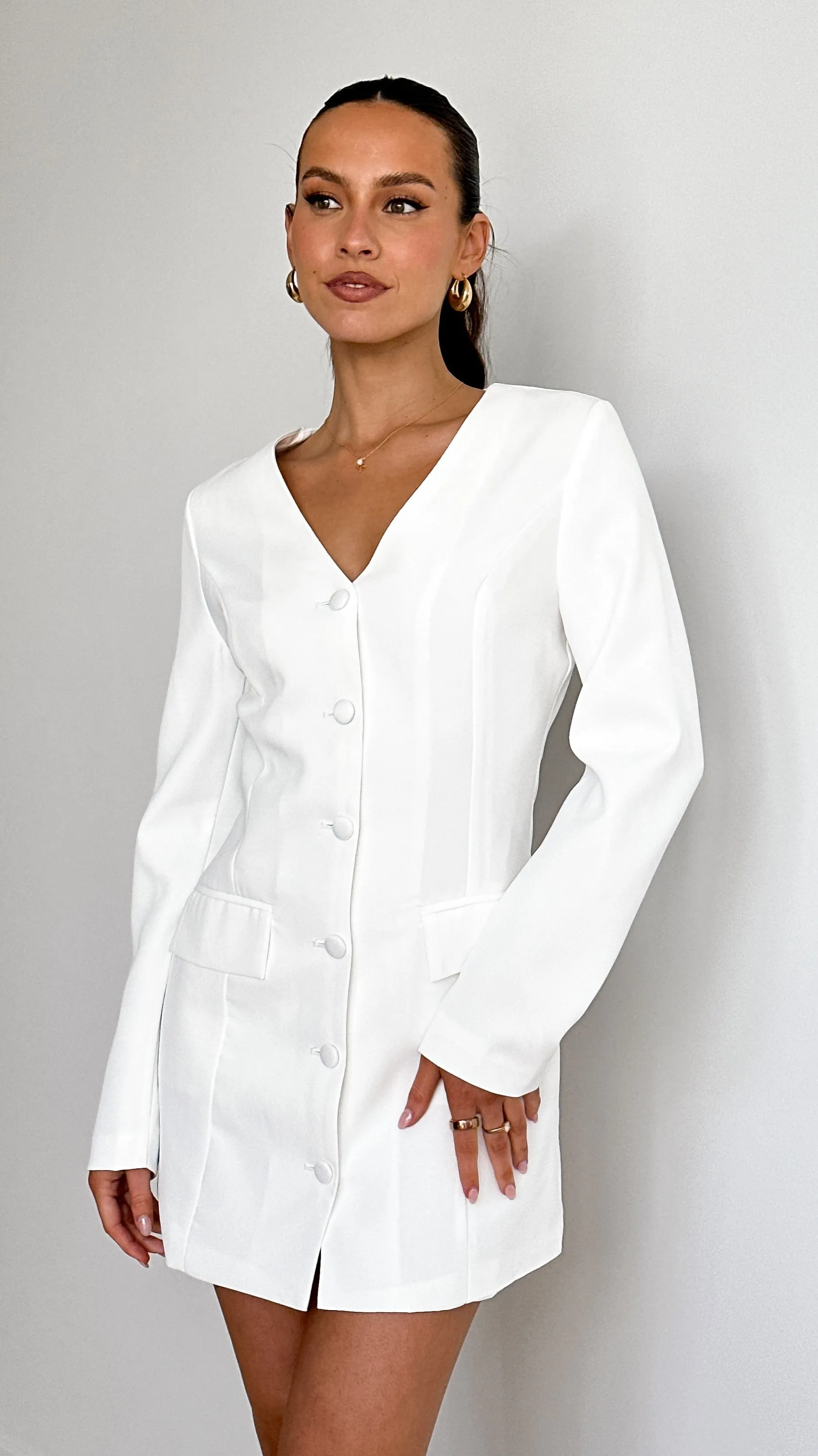 Madelaine Long Sleeve Mini Dress - White