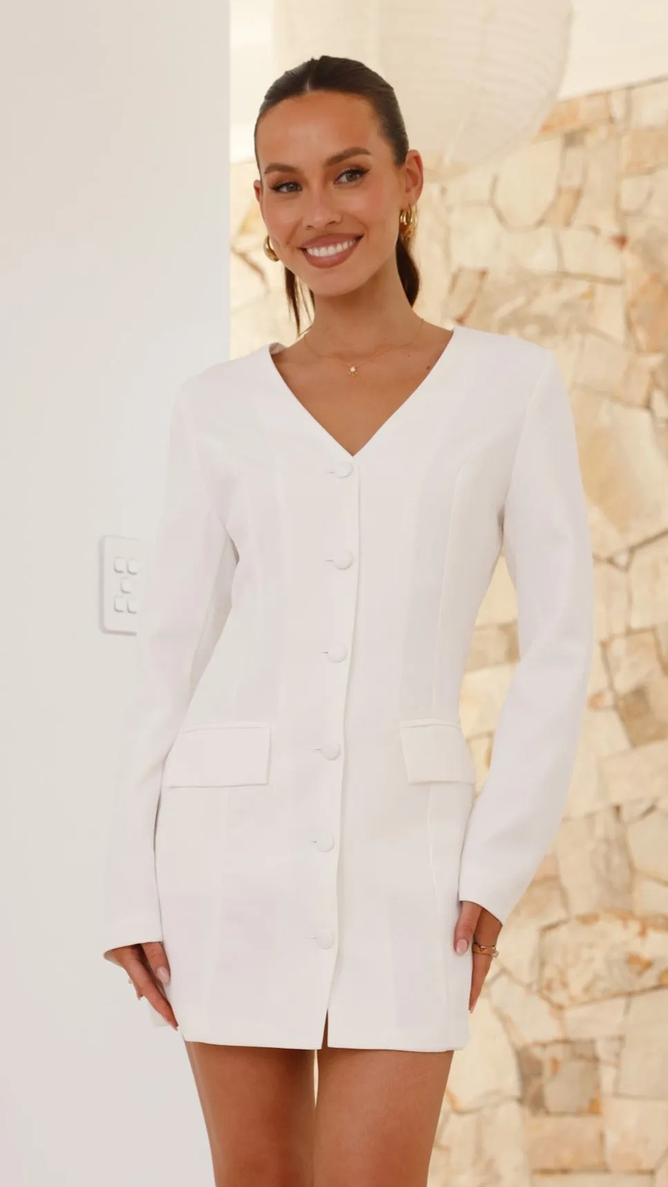 Madelaine Long Sleeve Mini Dress - White