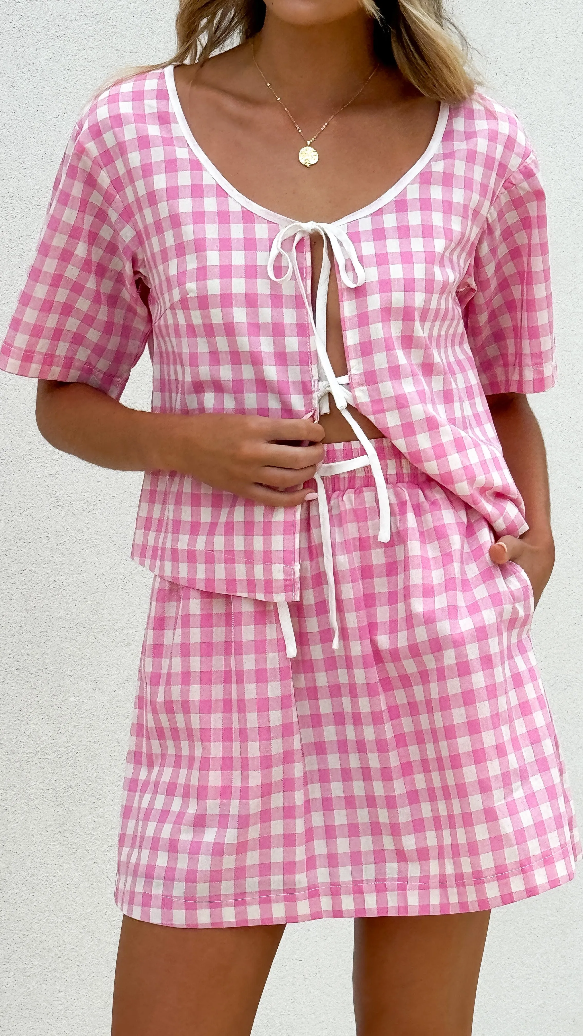 Madison Mini Skirt - Pink/White Gingham