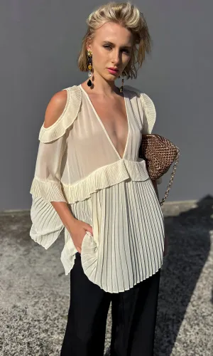 Malene Birger Pleated Cali Top- Cream