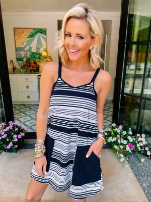 MATCH POINT STRIPE DRESS - BLACK