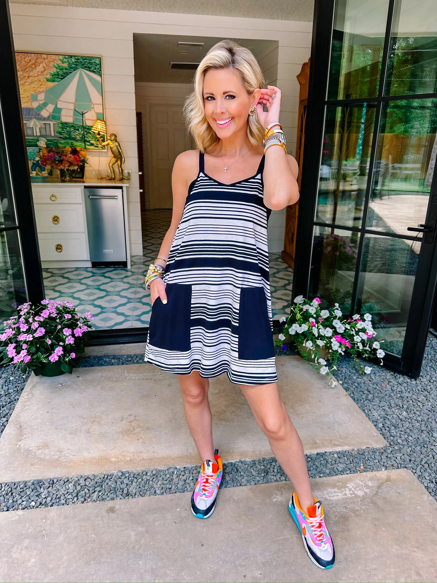 MATCH POINT STRIPE DRESS - BLACK