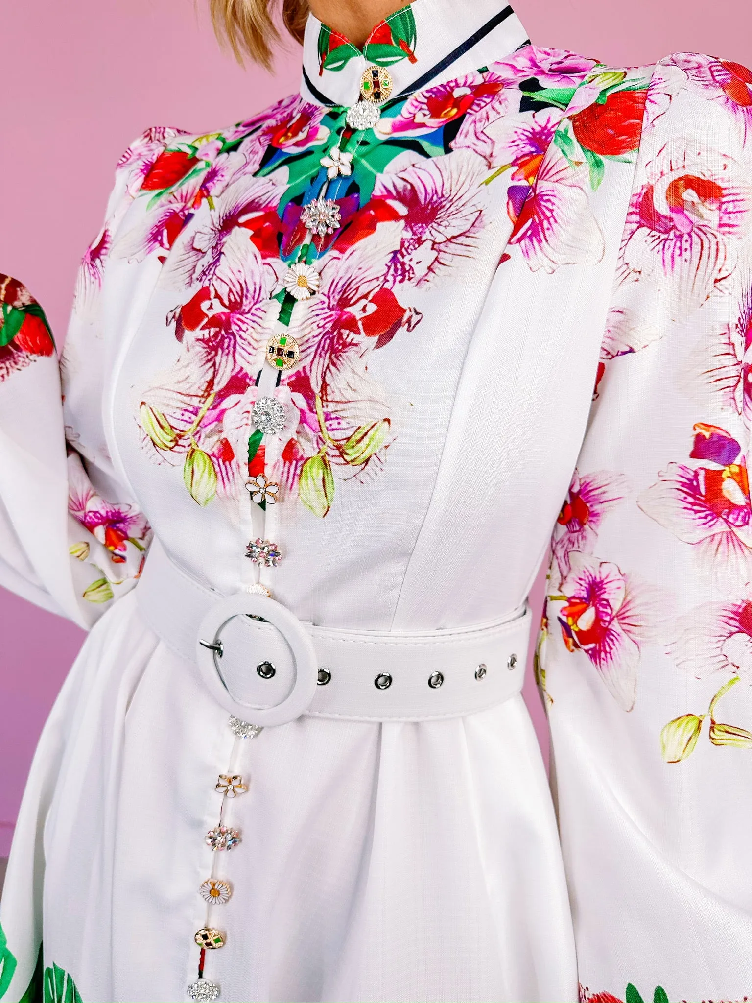 MAXINE FLORAL PARADISE MIDI DRESS - WHITE