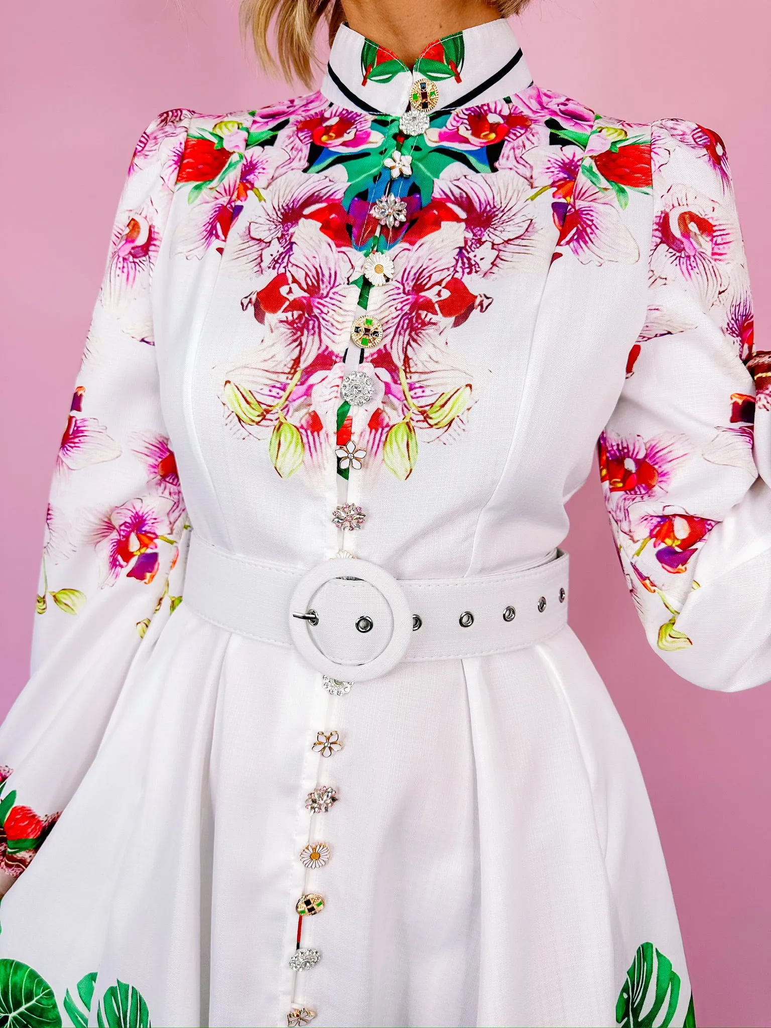 MAXINE FLORAL PARADISE MIDI DRESS - WHITE