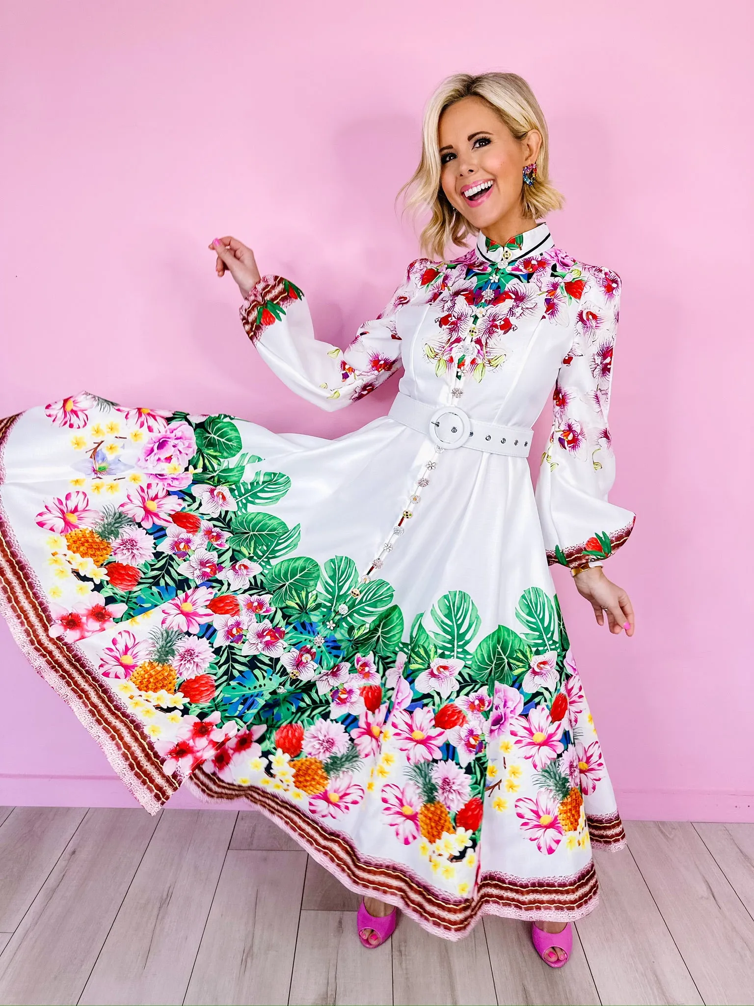 MAXINE FLORAL PARADISE MIDI DRESS - WHITE