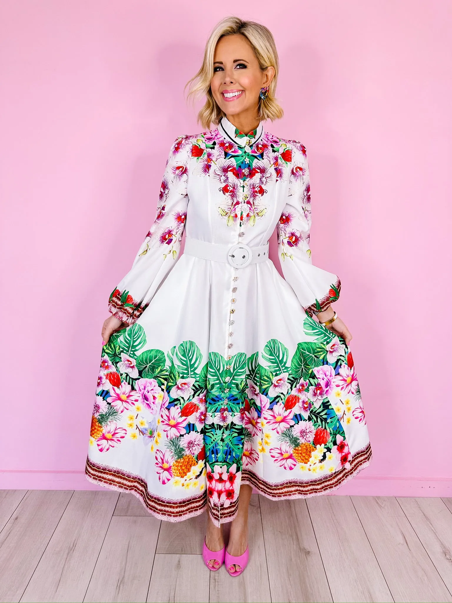 MAXINE FLORAL PARADISE MIDI DRESS - WHITE