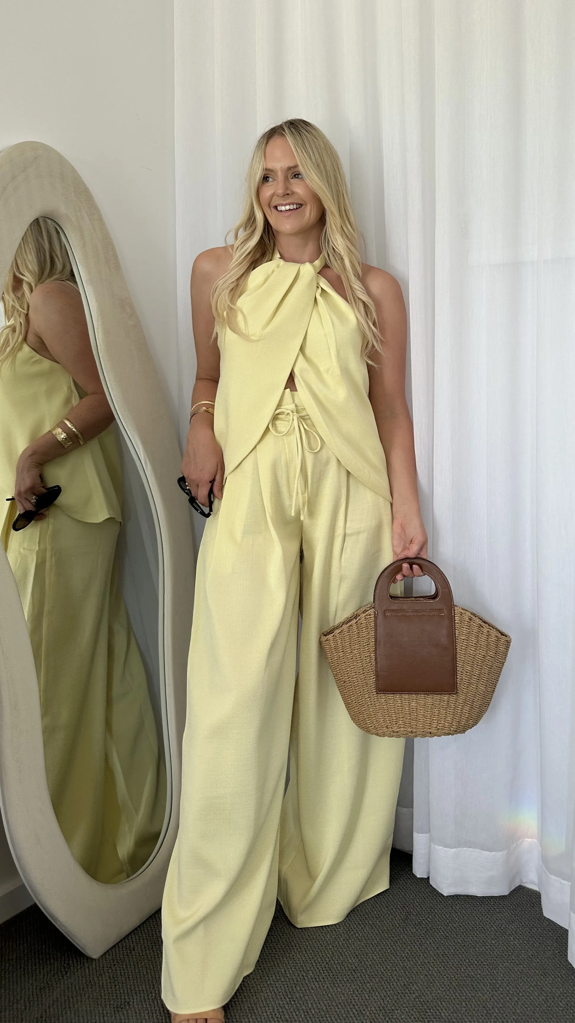 Melinda High Waist Pants - Soft Yellow