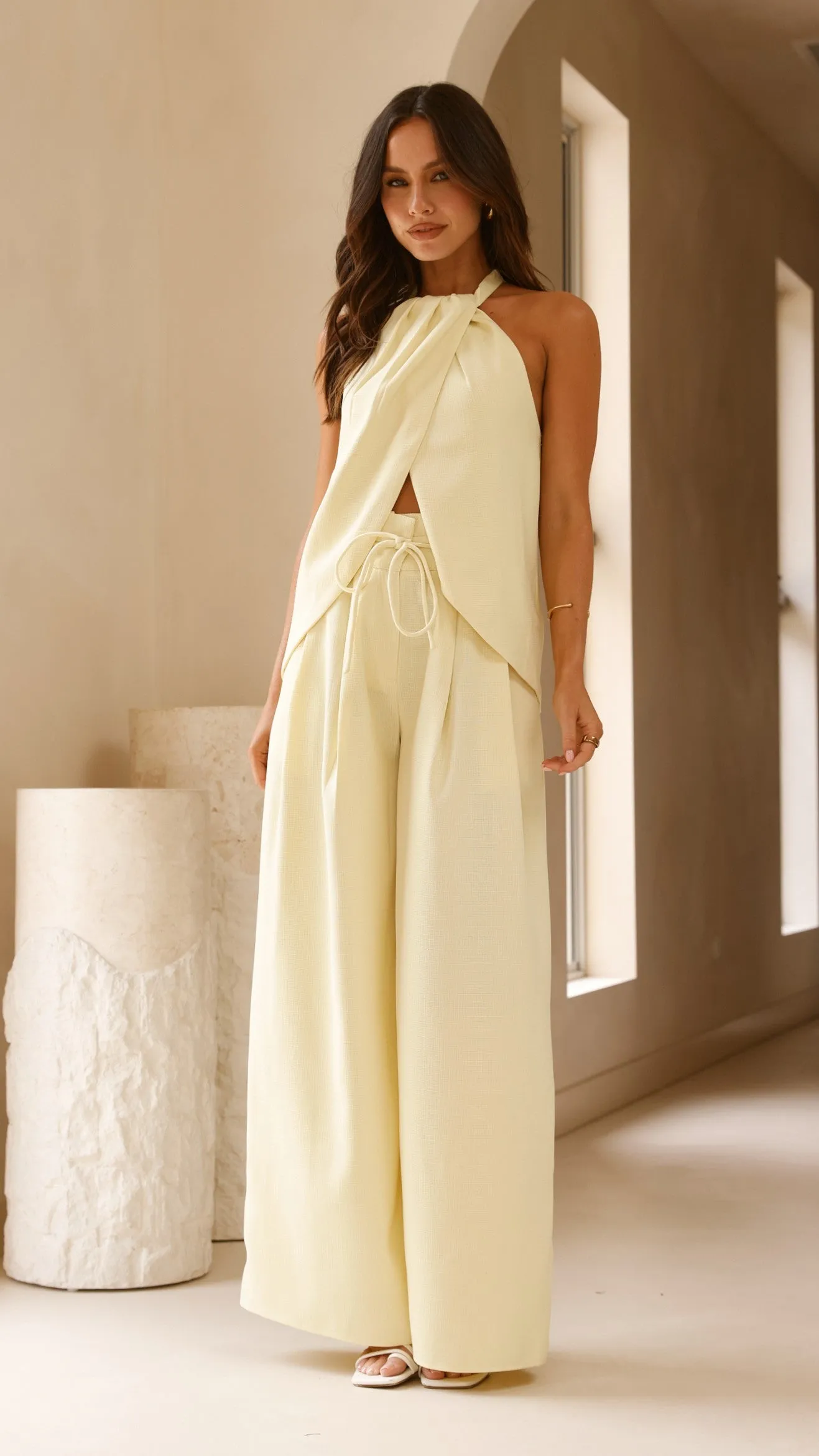 Melinda High Waist Pants - Soft Yellow