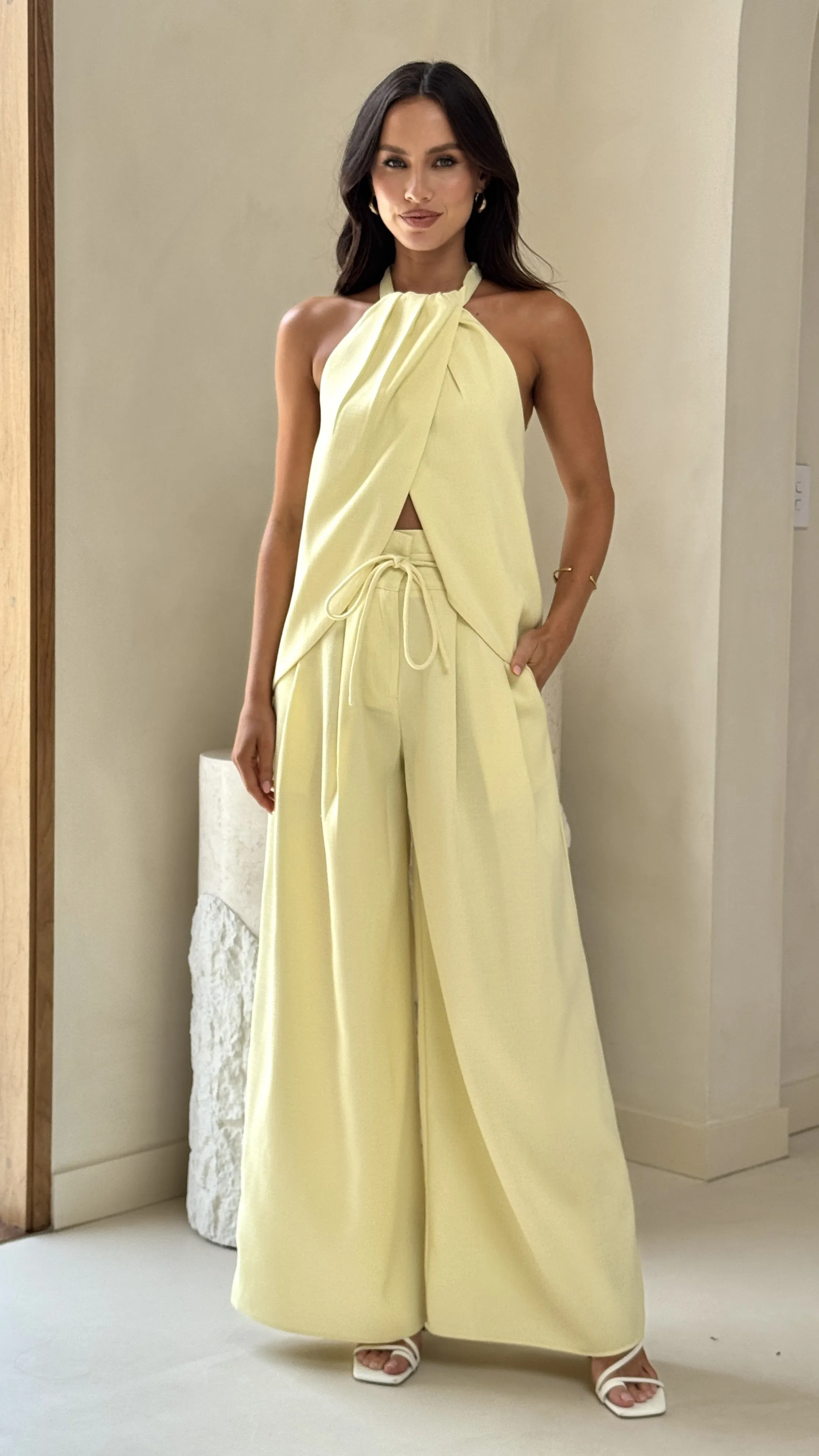 Melinda High Waist Pants - Soft Yellow