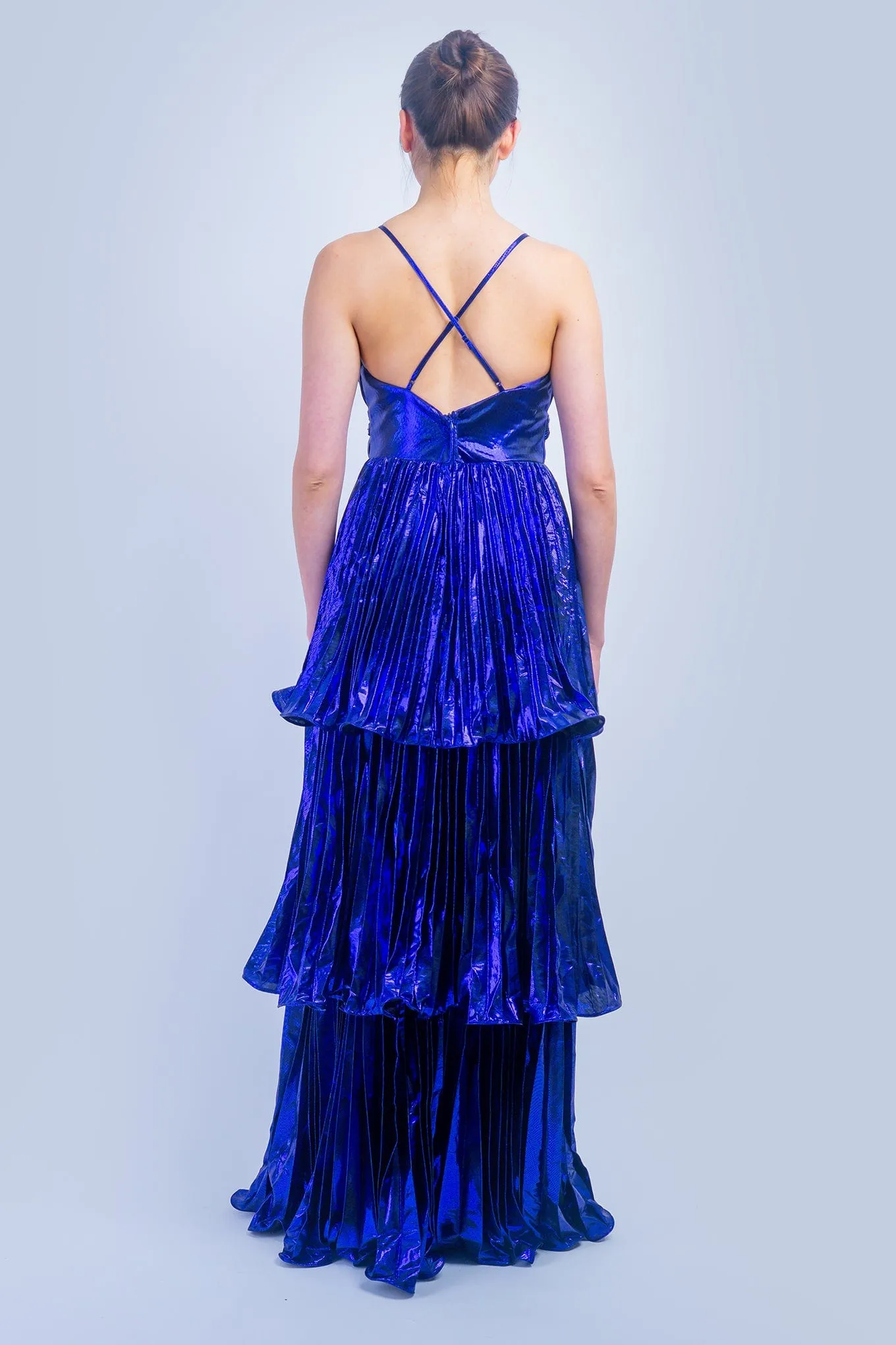 Metallic Purple Ruffle Tier Gown