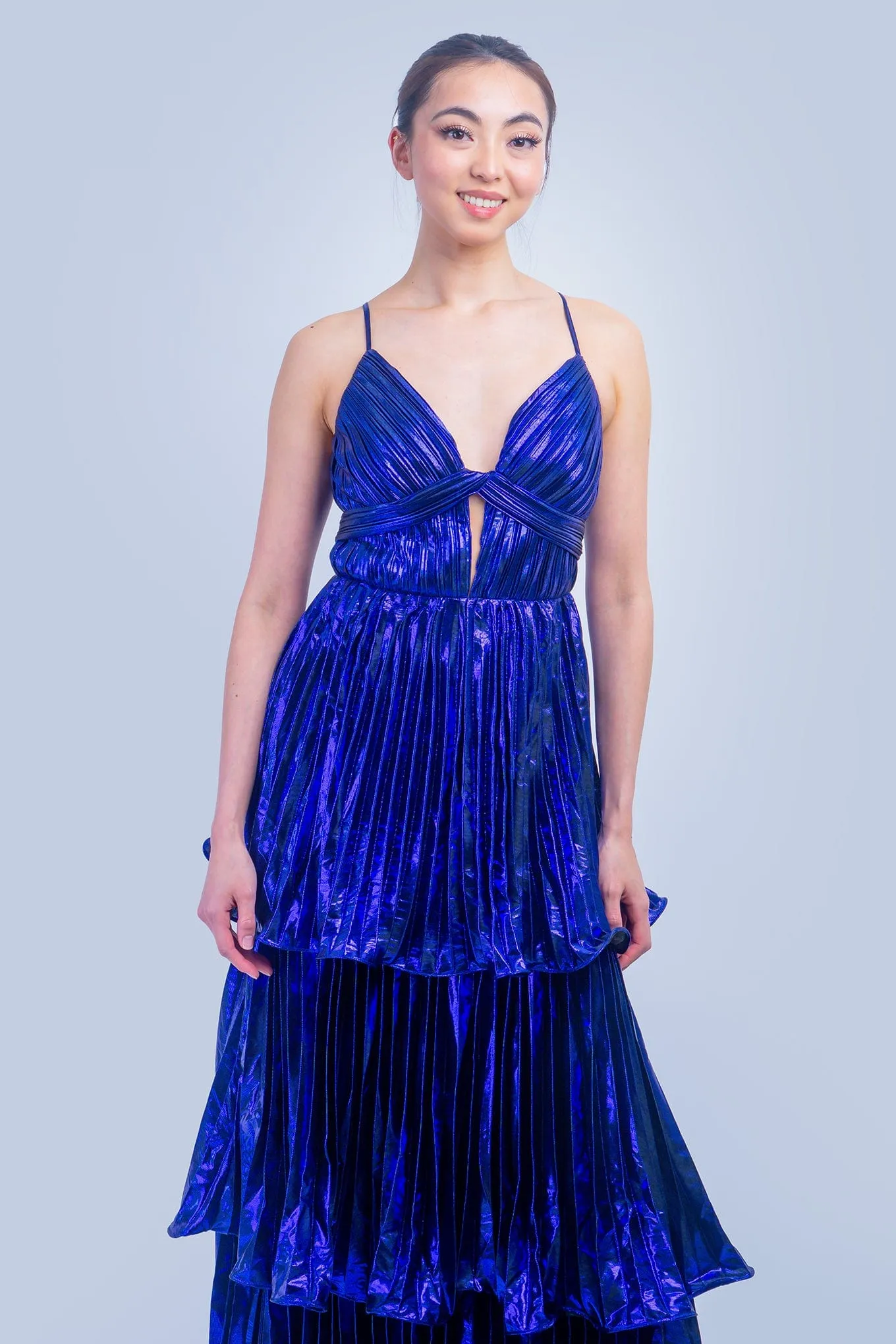 Metallic Purple Ruffle Tier Gown