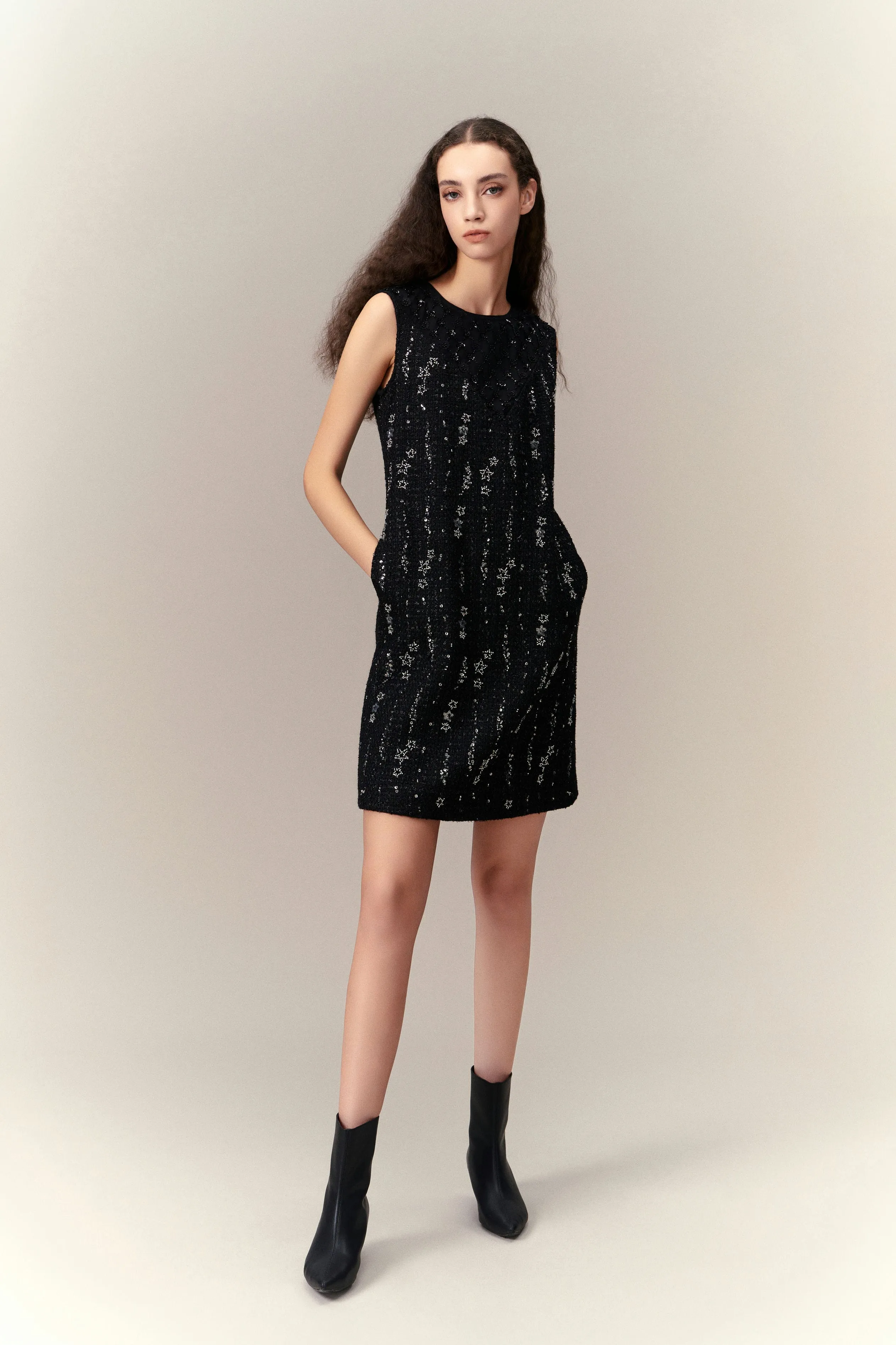 Meteor Shower Embellished Sleeveless Dress