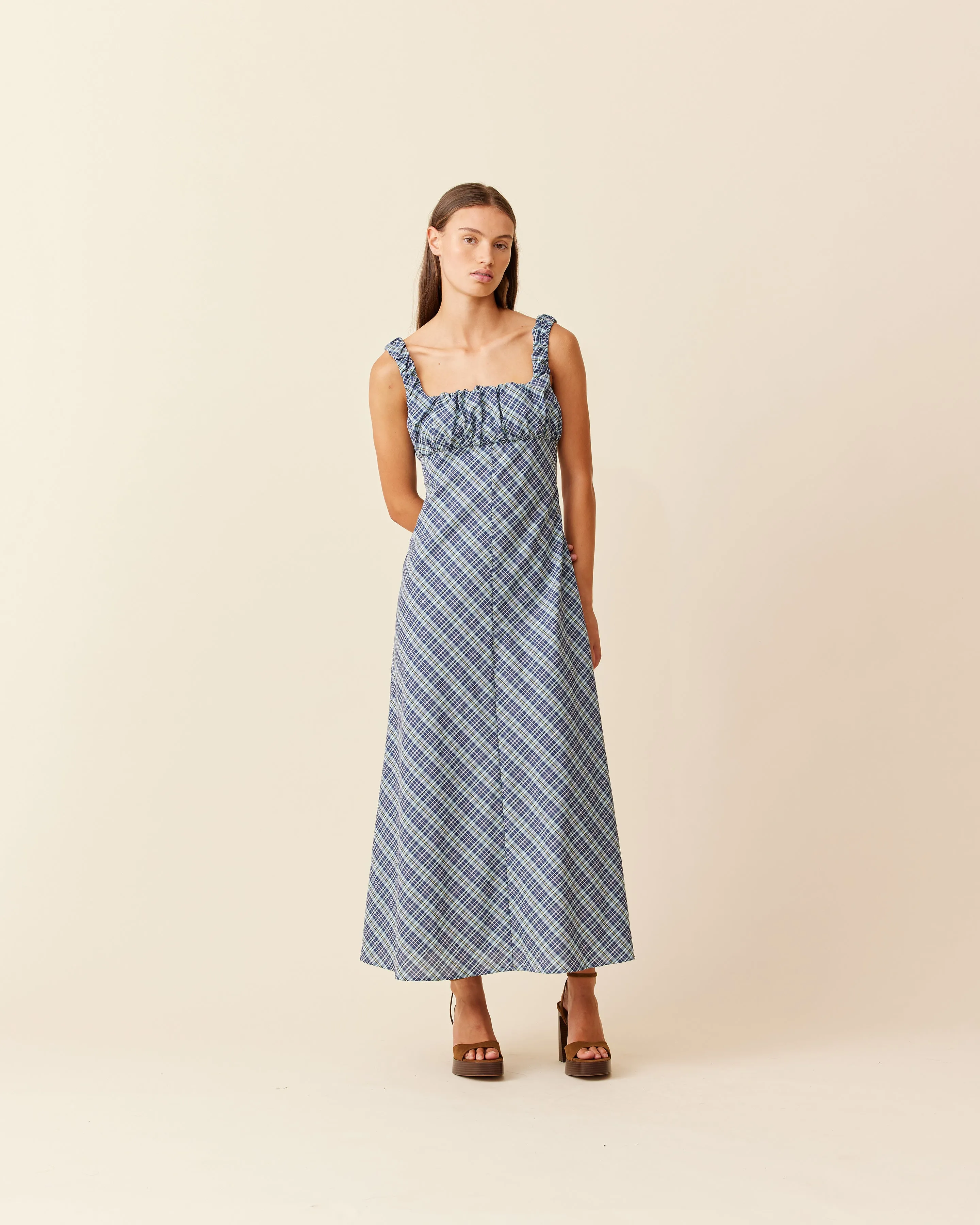 MICKEY MAXI DRESS NAVY YELLOW TARTAN