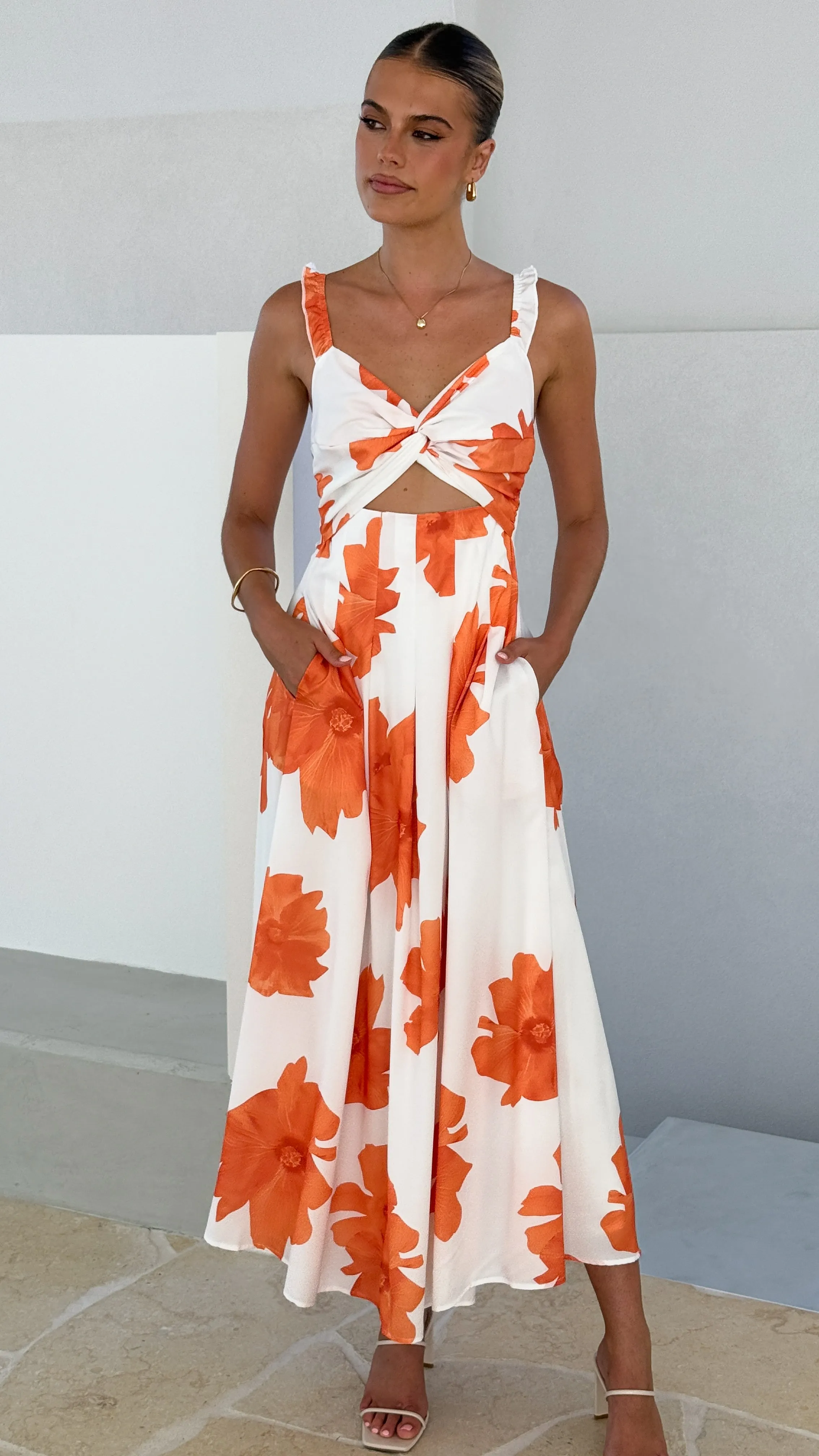 Mina Maxi Dress - White/Orange Floral